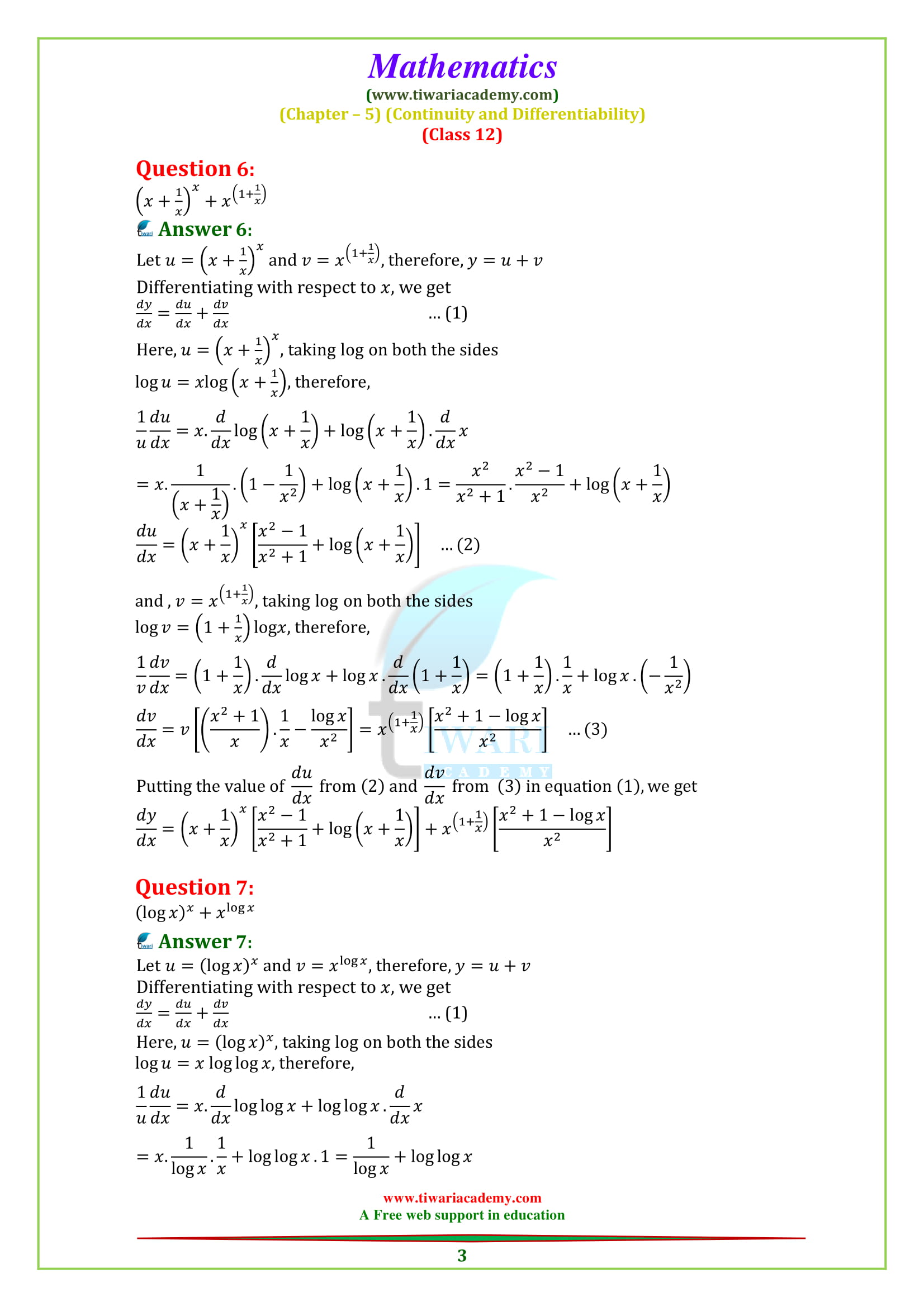NCERT Solutions for Class 12 Maths Chapter 5 Exercise 5.5 question 1, 2, 3, 4, 5, 6
