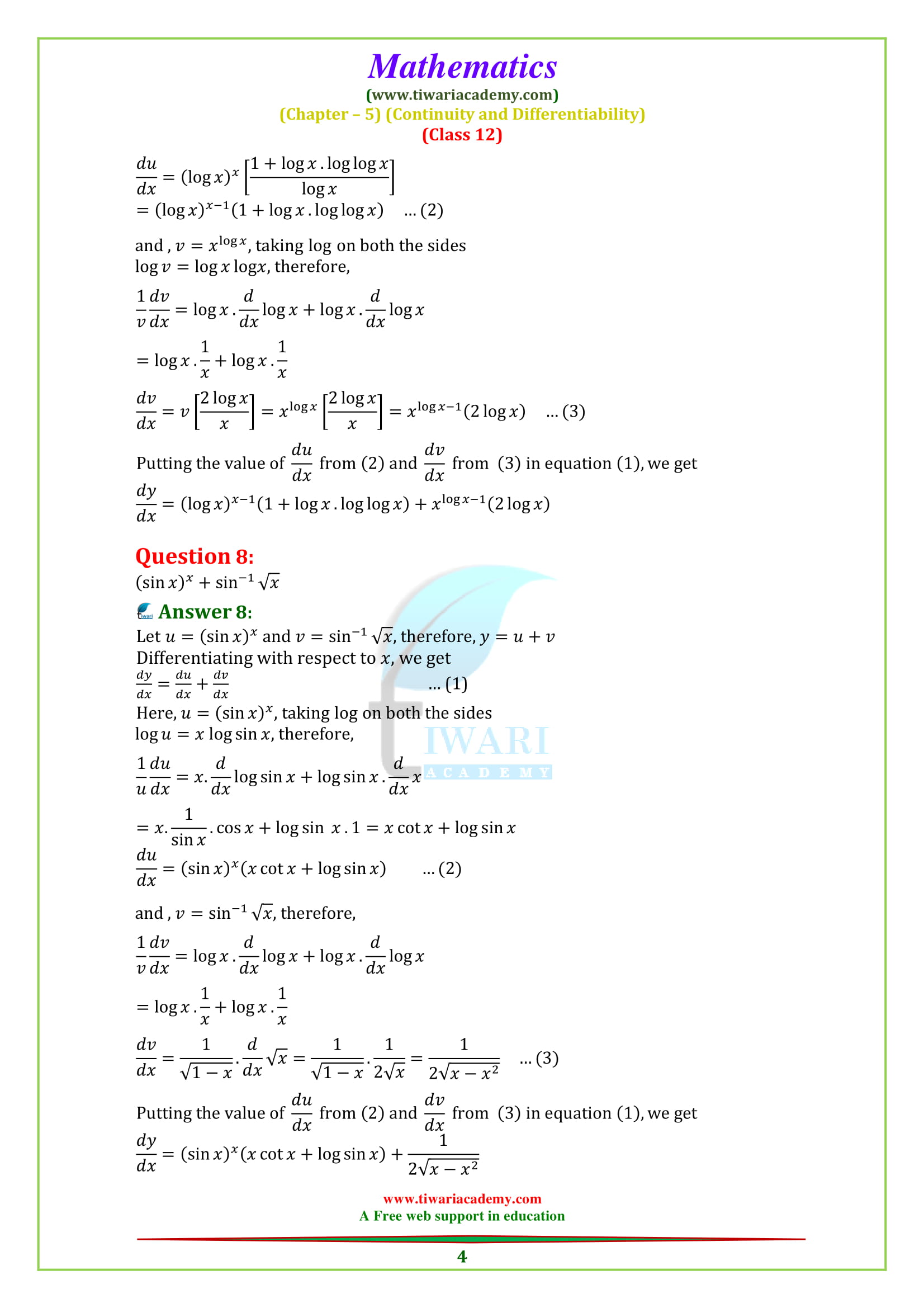 NCERT Solutions for Class 12 Maths Chapter 5 Exercise 5.5 question 7, 8, 9, 10