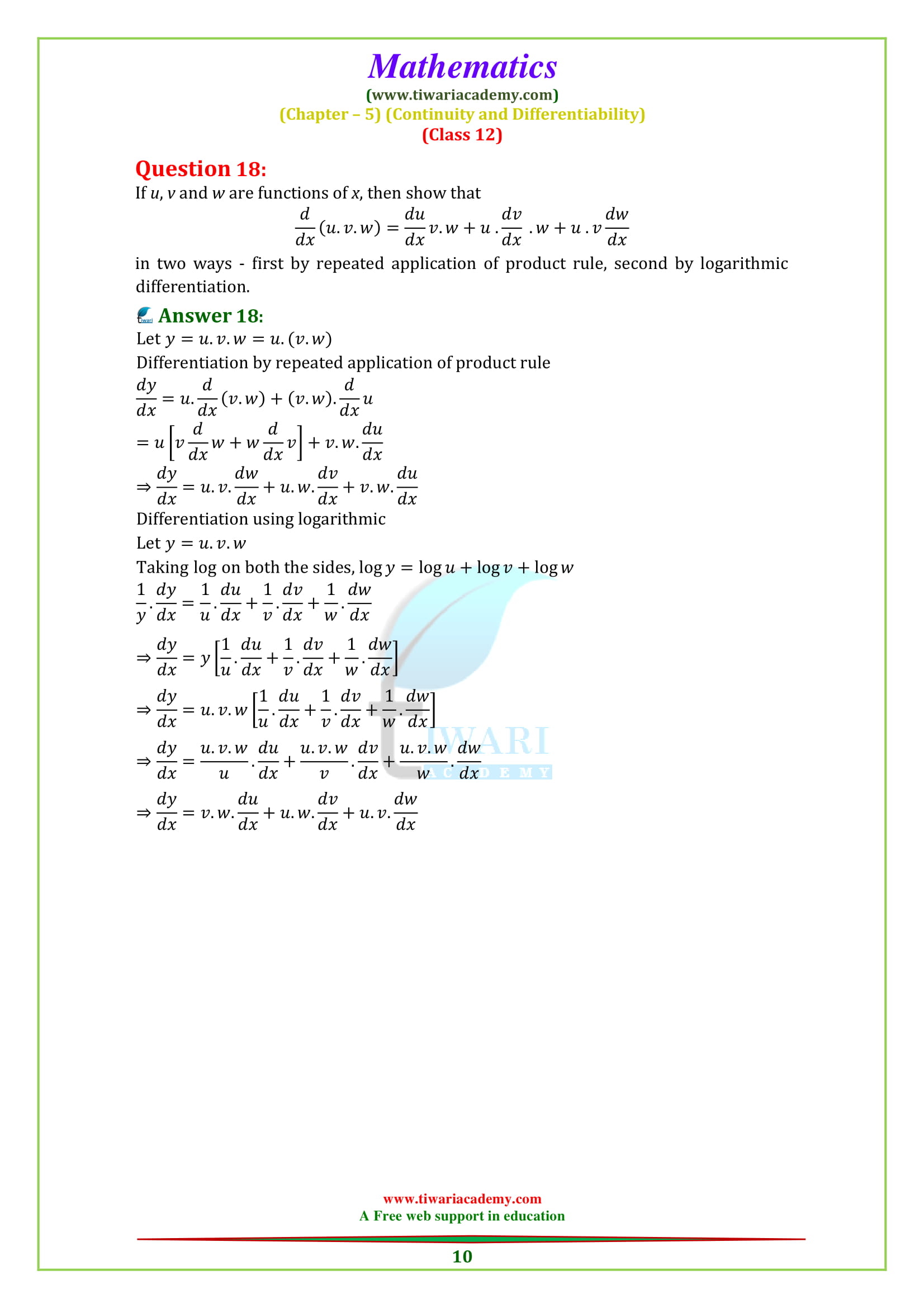 NCERT Solutions for Class 12 Maths Chapter 5 Exercise 5.5 in PDF form