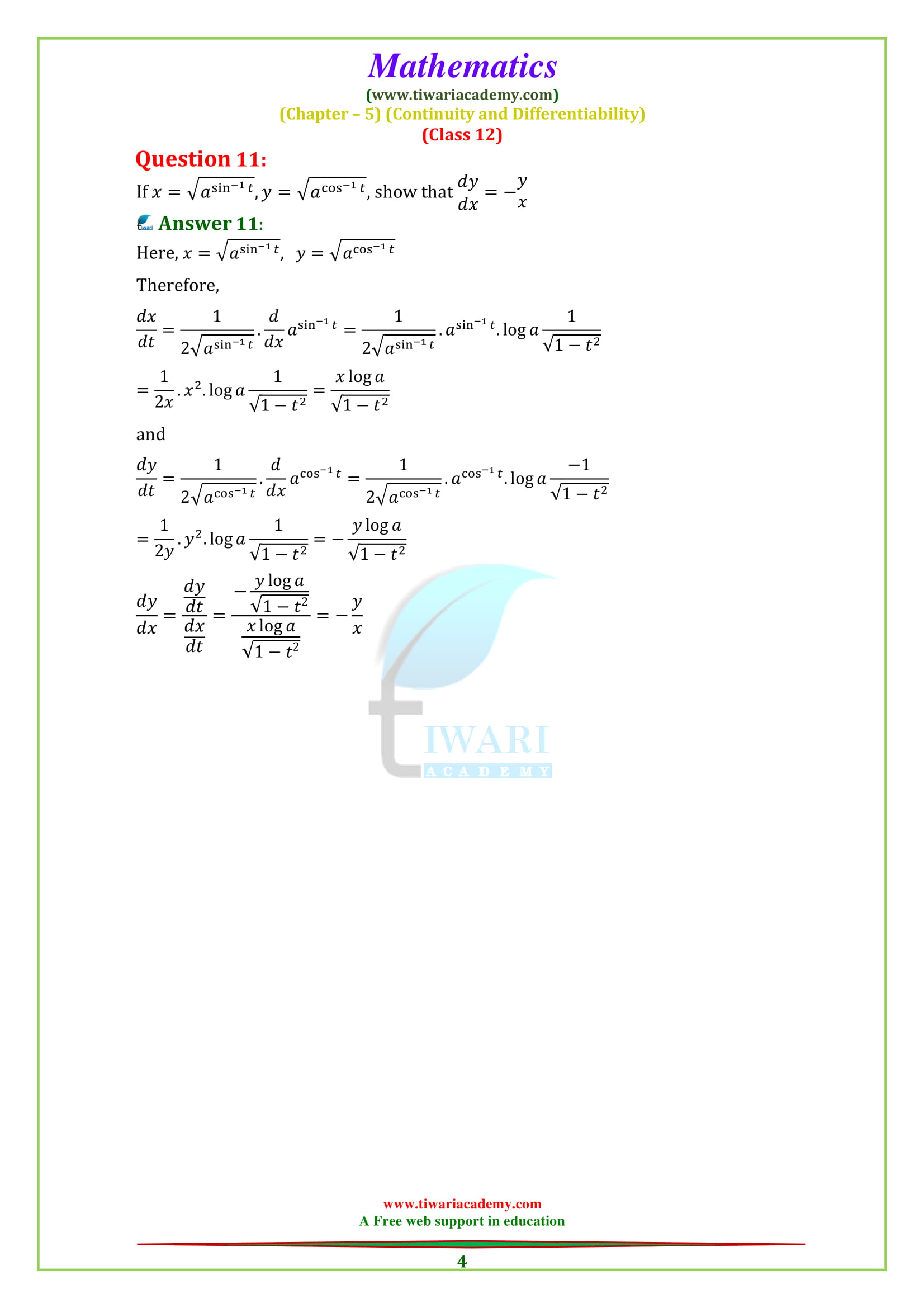 12 Maths Chapter 5 Exercise 5.6 Differential Calculus updated for CBSE & UP Board students