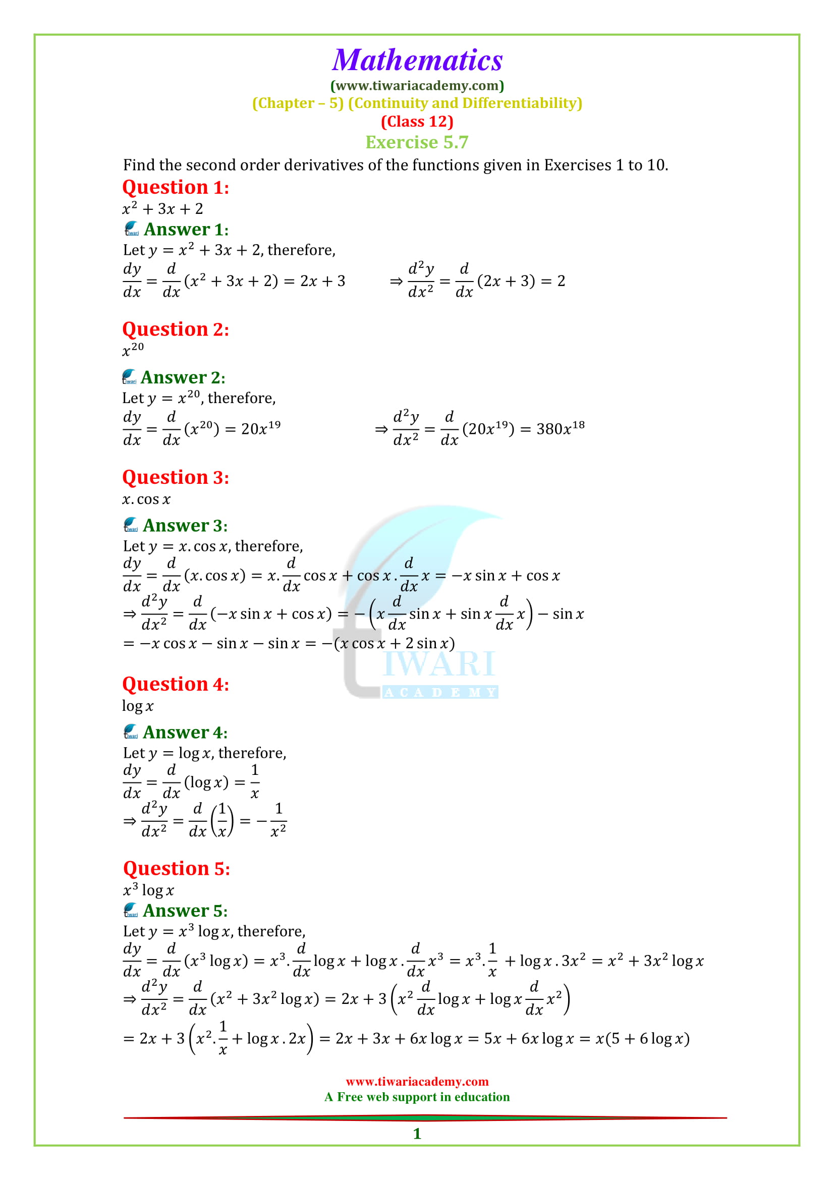 NCERT Solutions for Class 12 Maths Chapter 5 Exercise 5.7 Continuity