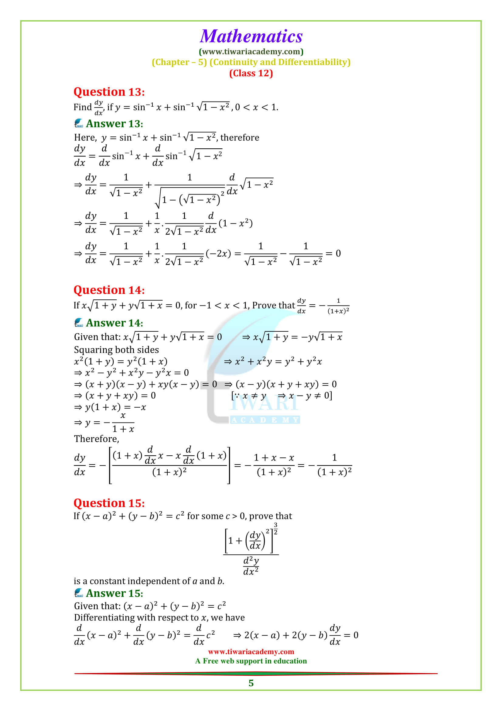 Class 12 Maths Chapter 5 Miscellaneous Exercise 5 updated for 2018-2019 session
