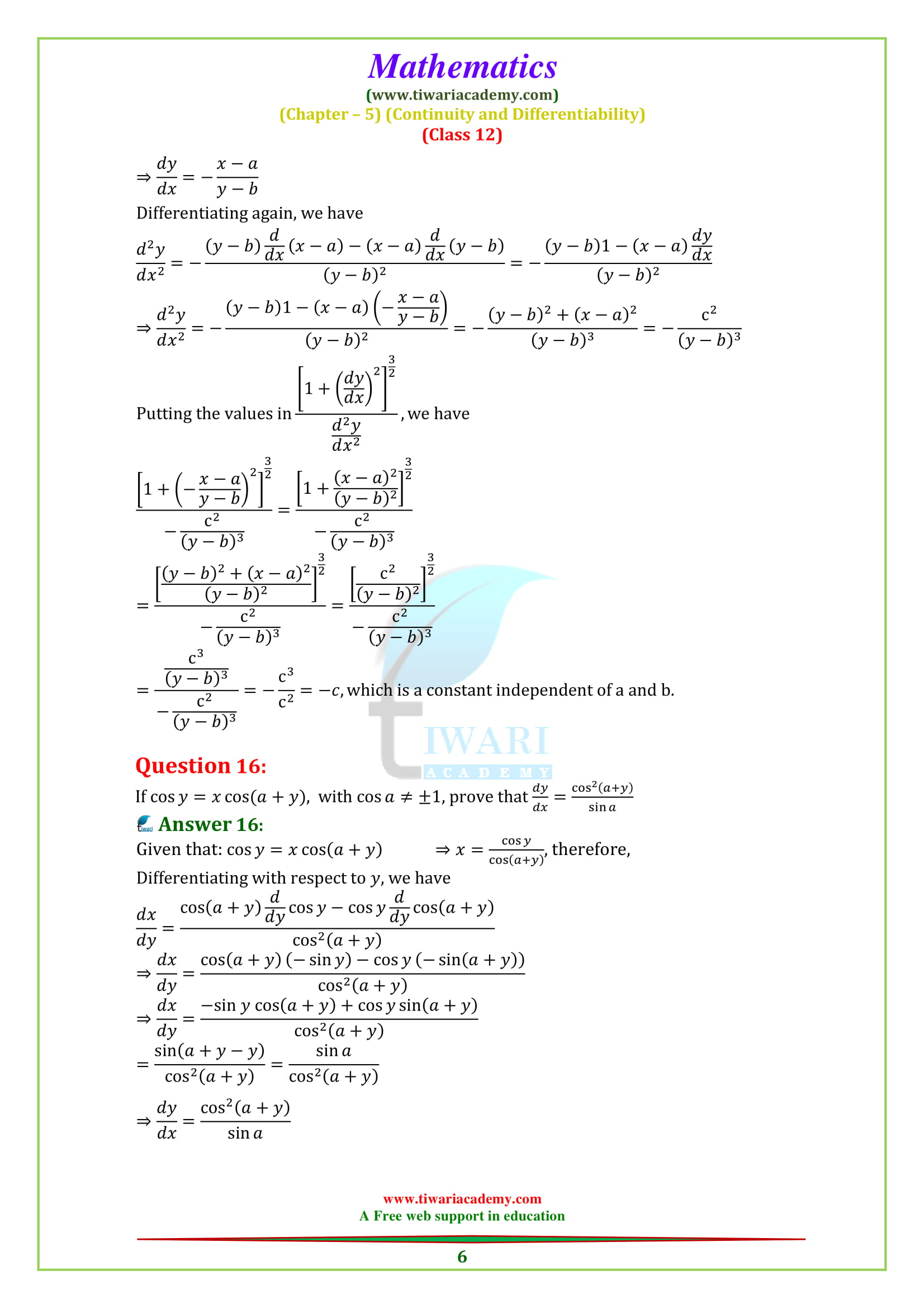 Class 12 Maths Chapter 5 Miscellaneous Ex. in English