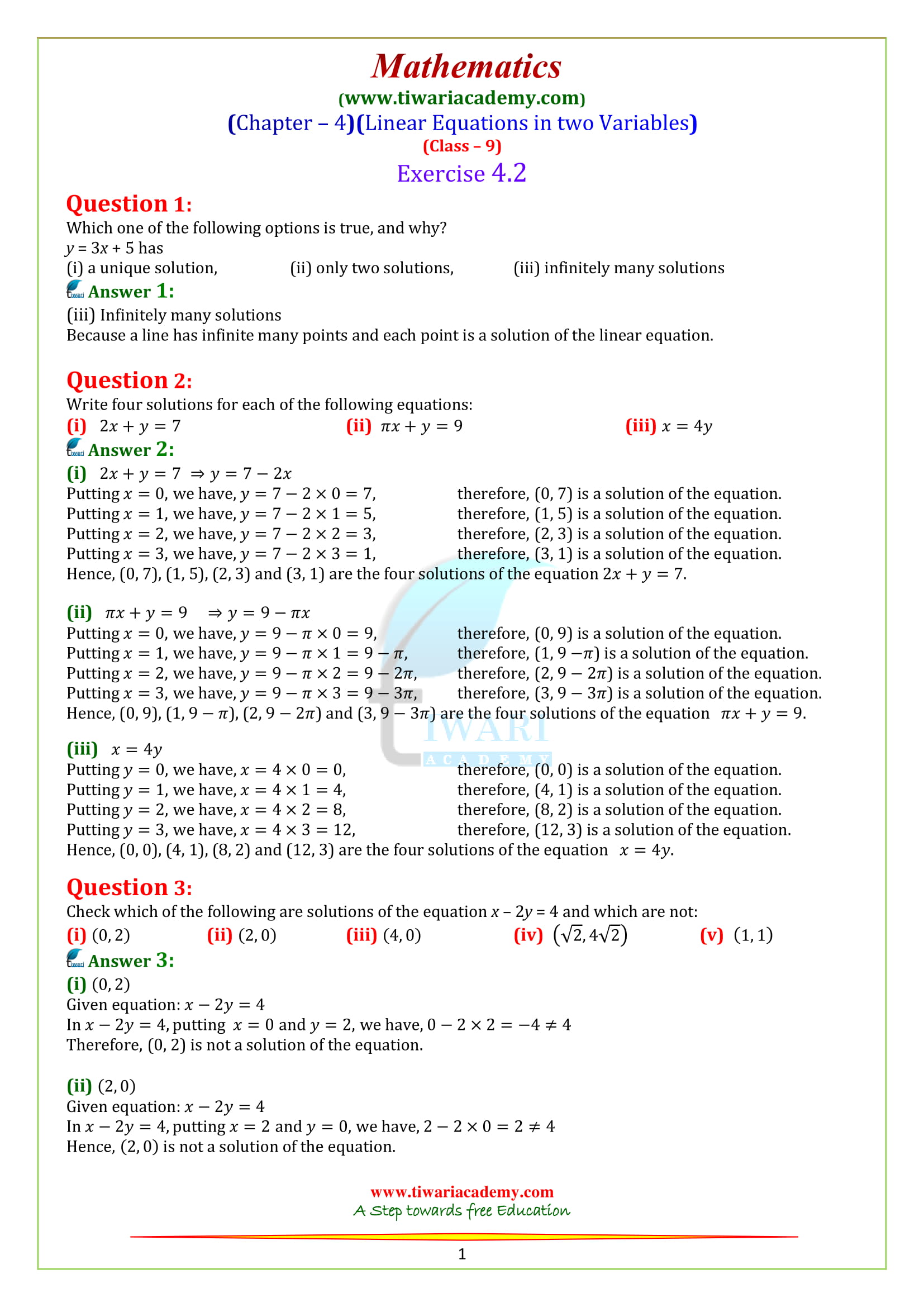 9 Maths Chapter 4 Exercise 4.2 in English medium in PDF