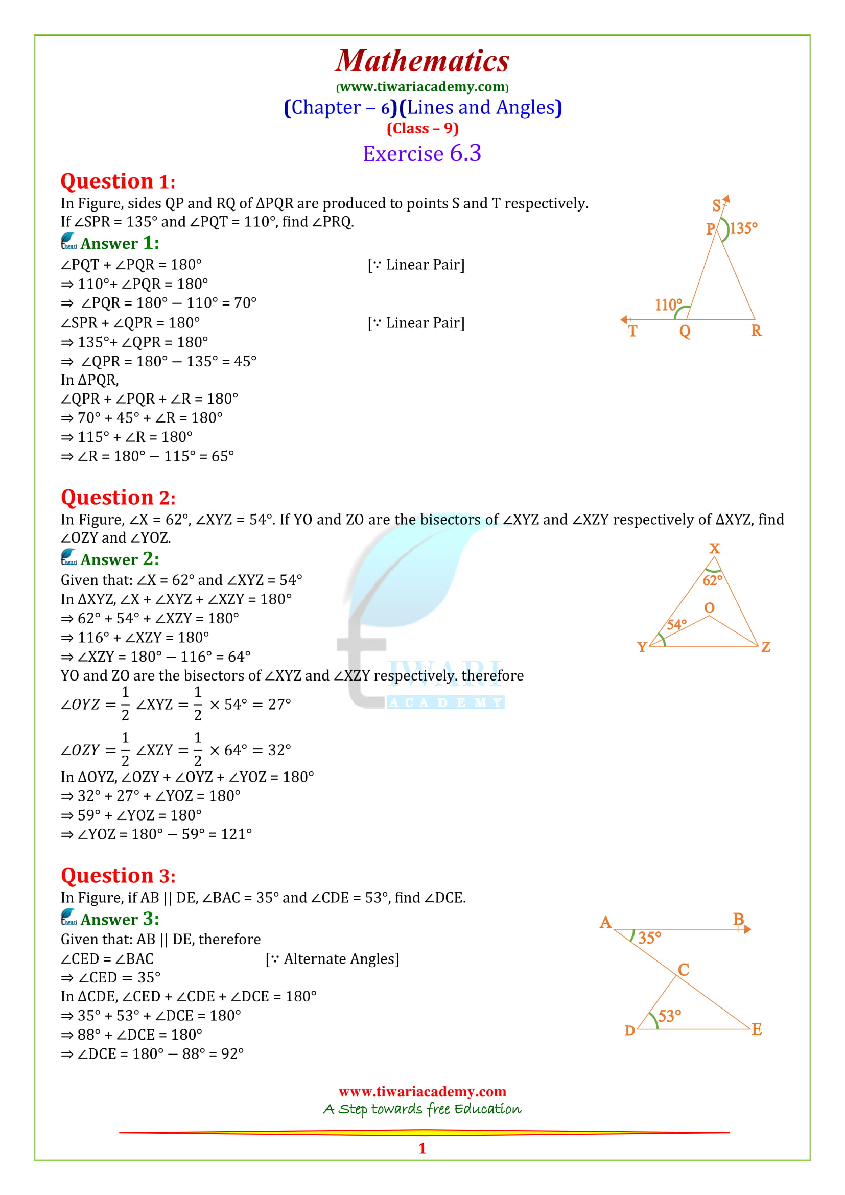 NCERT Solutions for class 9 Maths Chapter 6 Exercise 6.3 in English