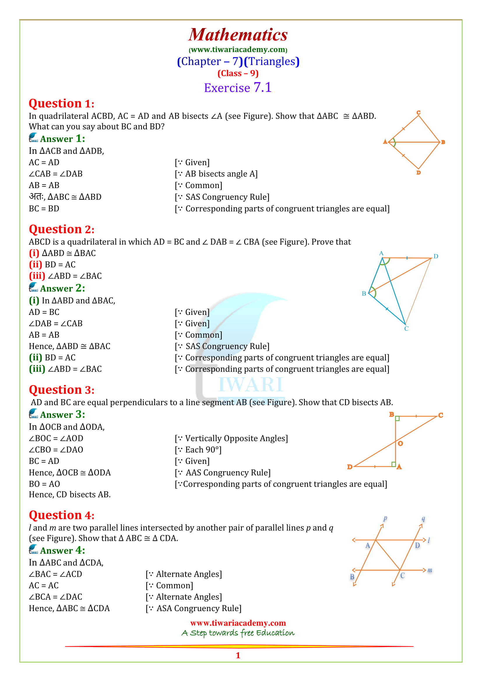 Ncert solutions for class 9 maths chapter 7 exercise 7 1 for 2022 2023