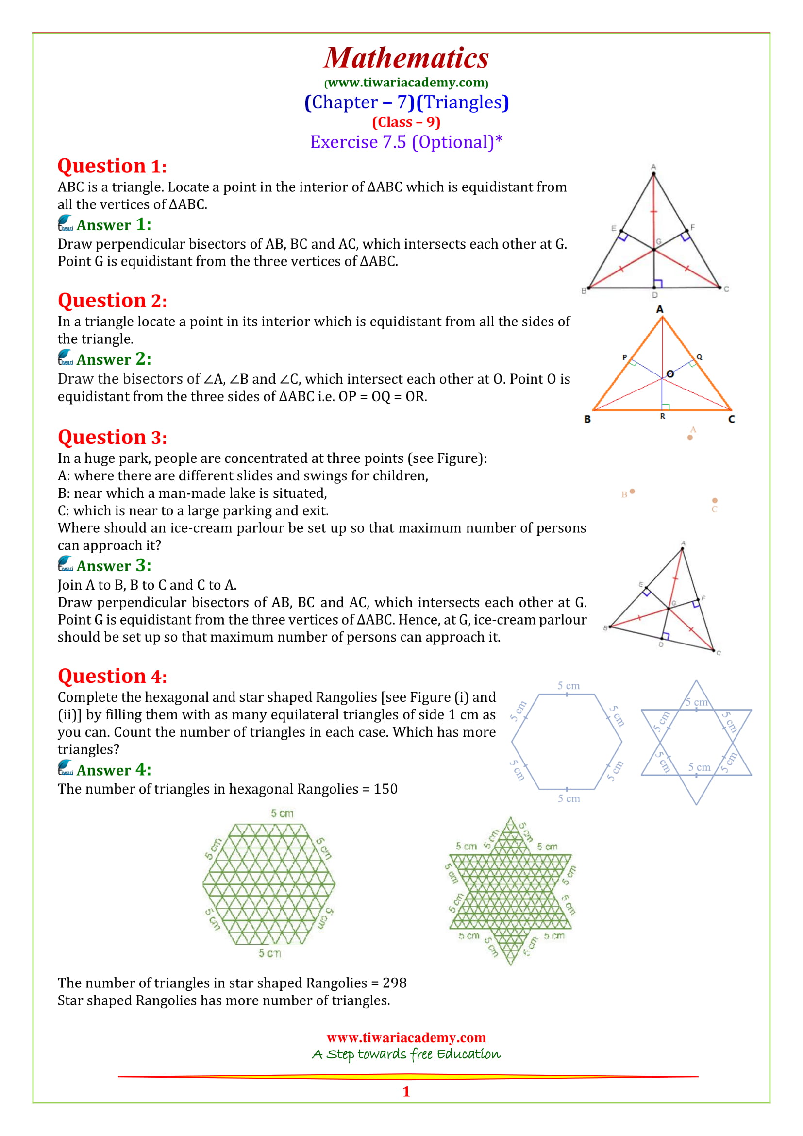 9 Maths Chapter 7 Triangles Optional Exercise 7.5 in English medium