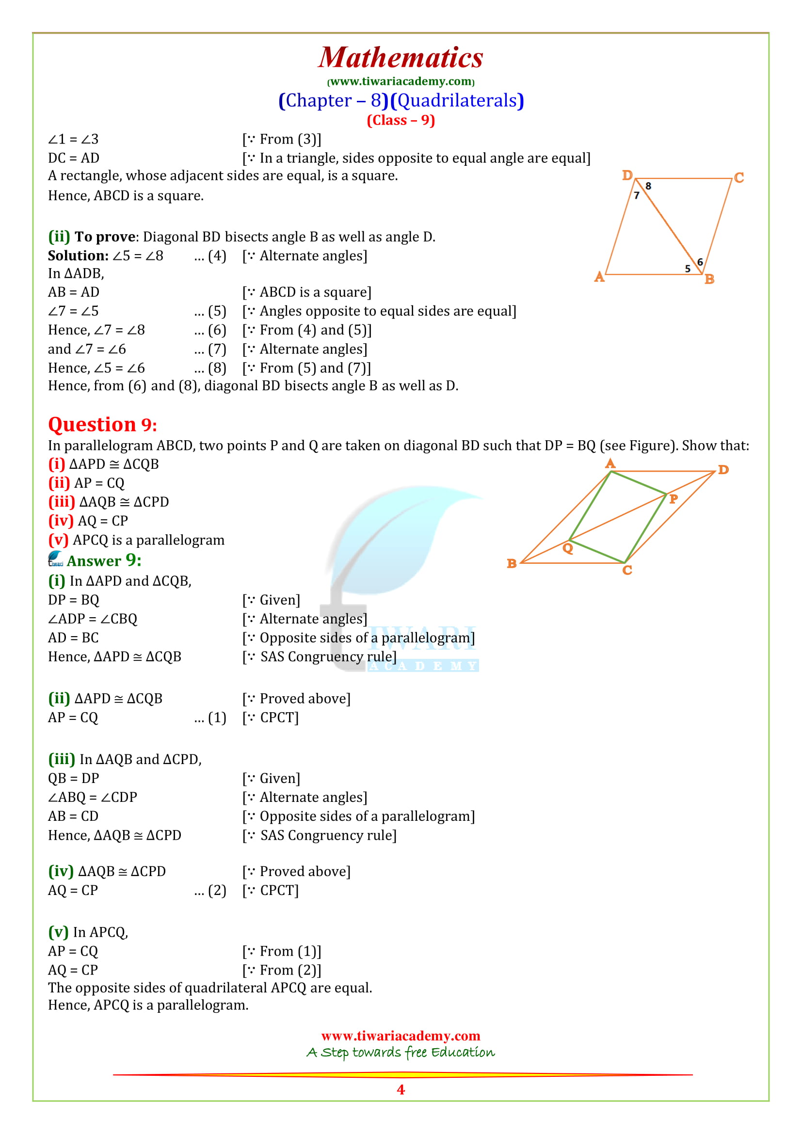 9 Maths Exercise 8.1 Quadrilaterals solutions