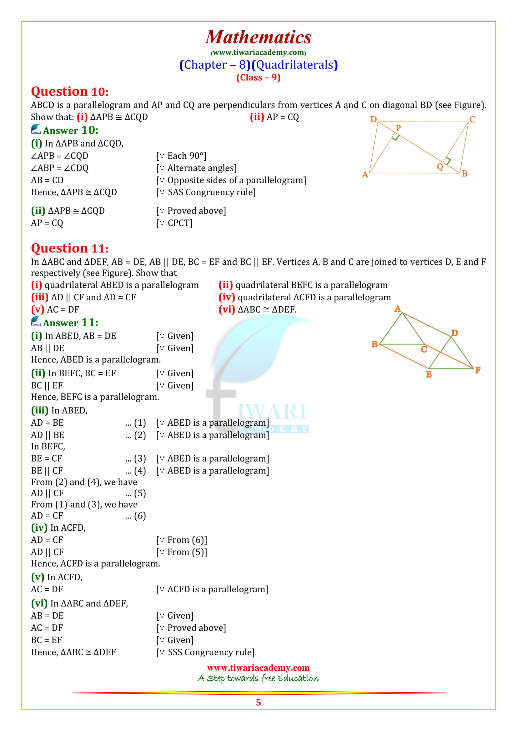 Class 9 Maths Quadrilaterals Exercise 8.1 all question answers