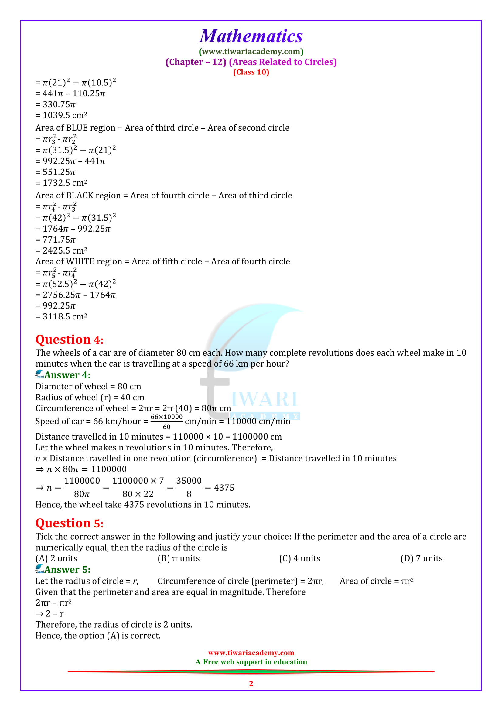 NCERT Solutions for Class 10 Maths Chapter 12 Exercise 12.1 Areas related to circles for 2018-19.