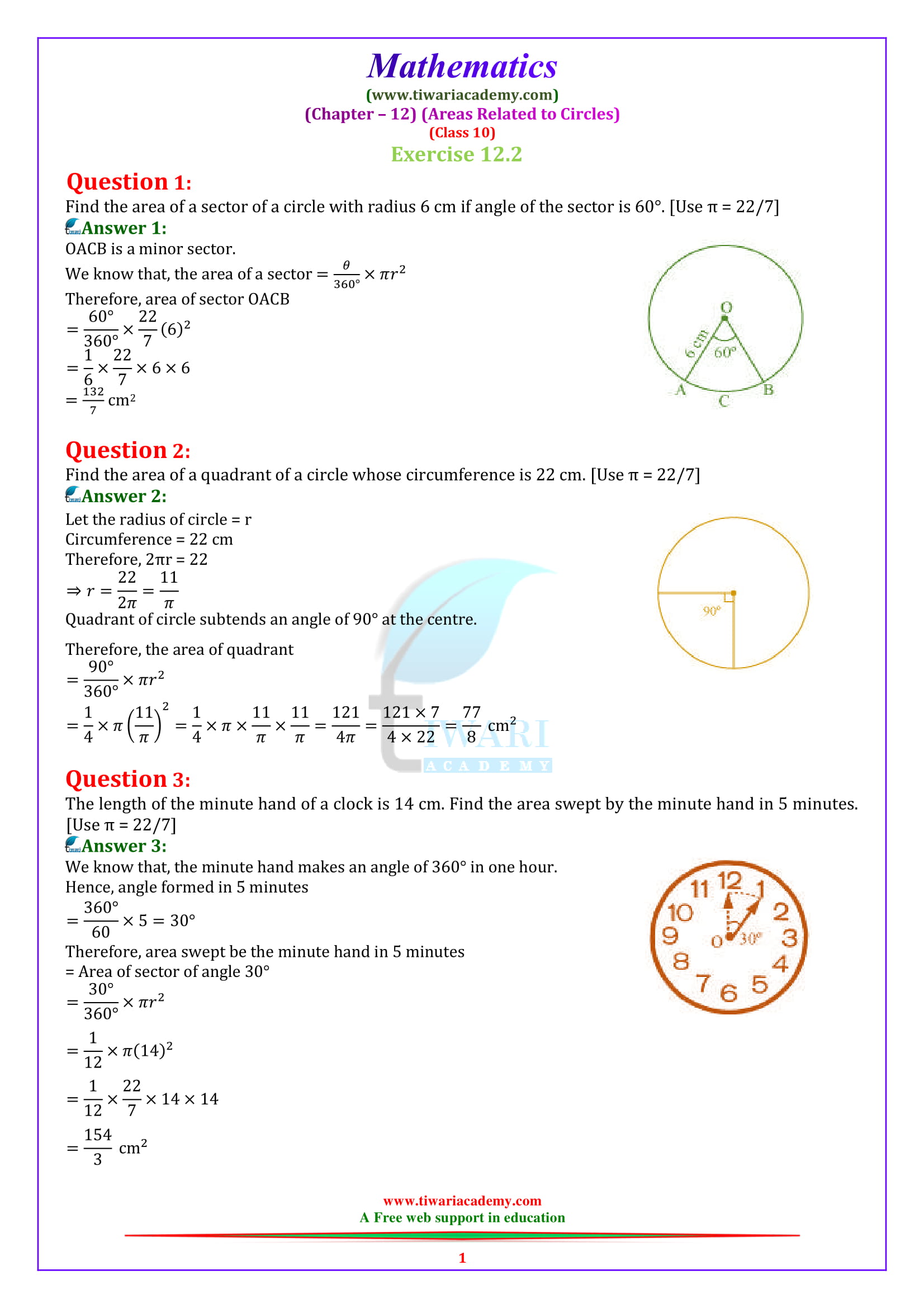 NCERT Solutions for Class 10 Maths Chapter 12 Exercise 12.2 Areas related to circles in english