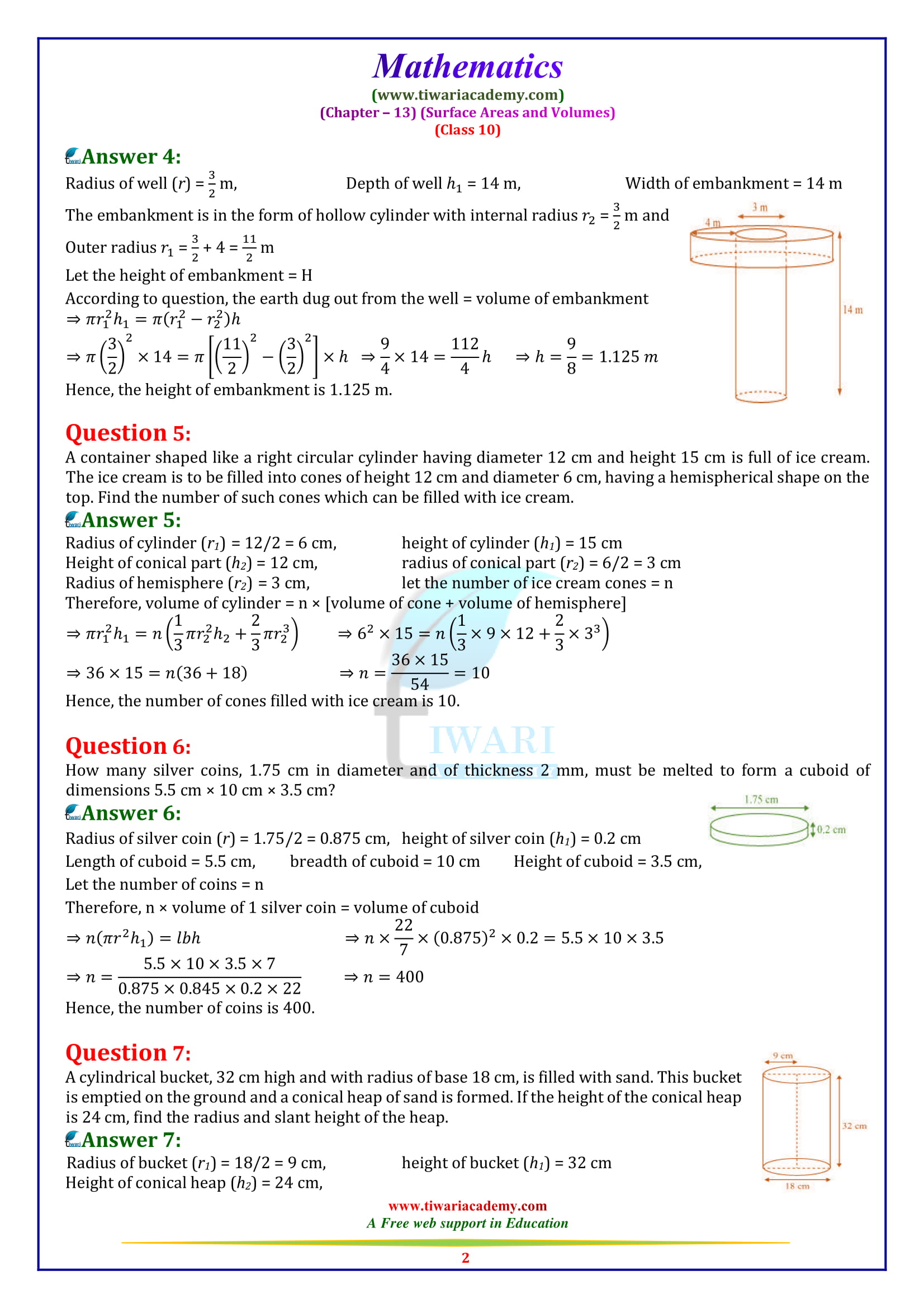 NCERT Solutions for Class 10 Maths Chapter 13 Exercise 13.3 surface areas and volumes in English medium for 2018-19.