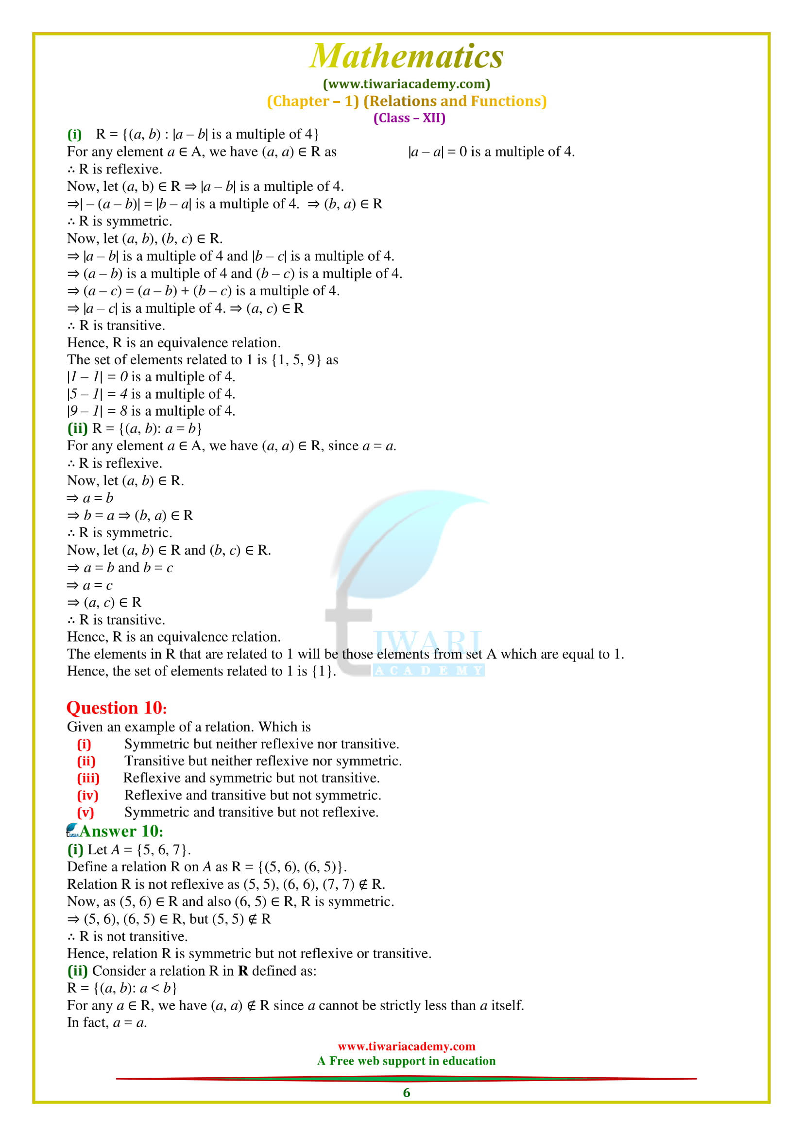 12 Maths Exercise 1.1 sols in PDF download free.