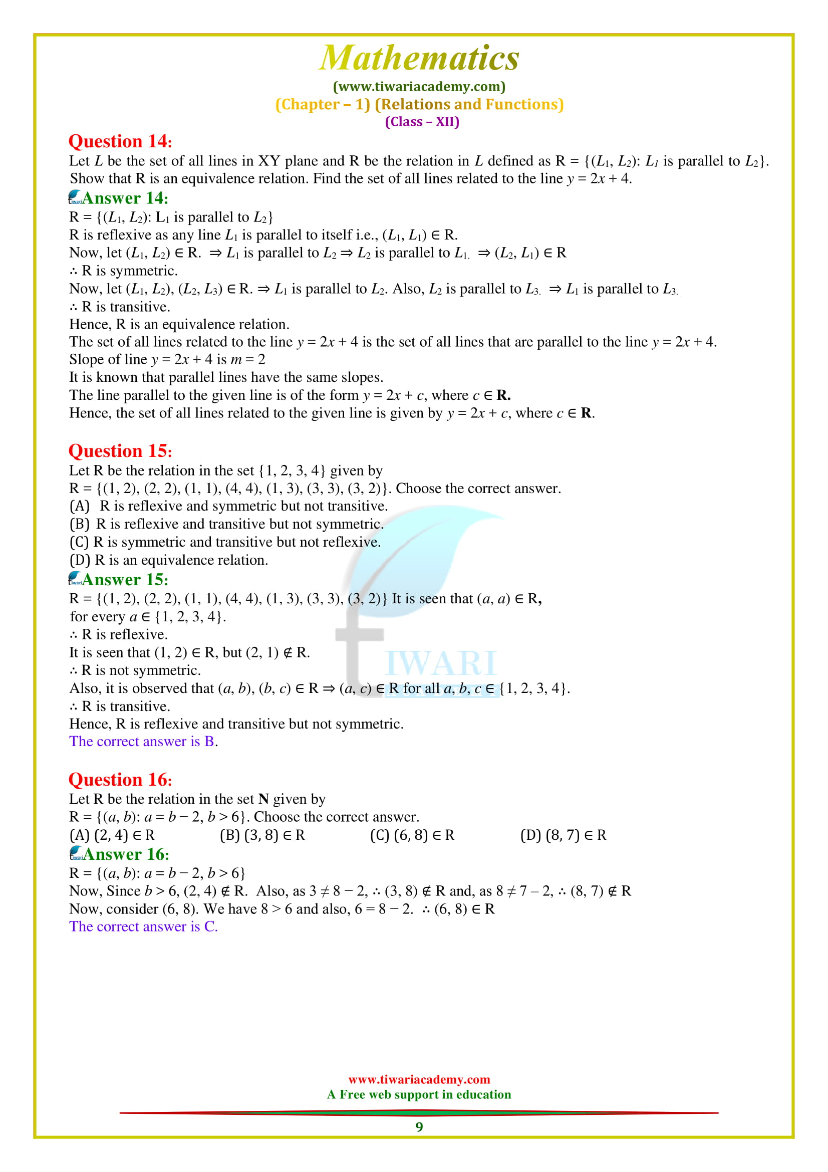12 Maths Exercise 1.1 sols guide for intermediate
