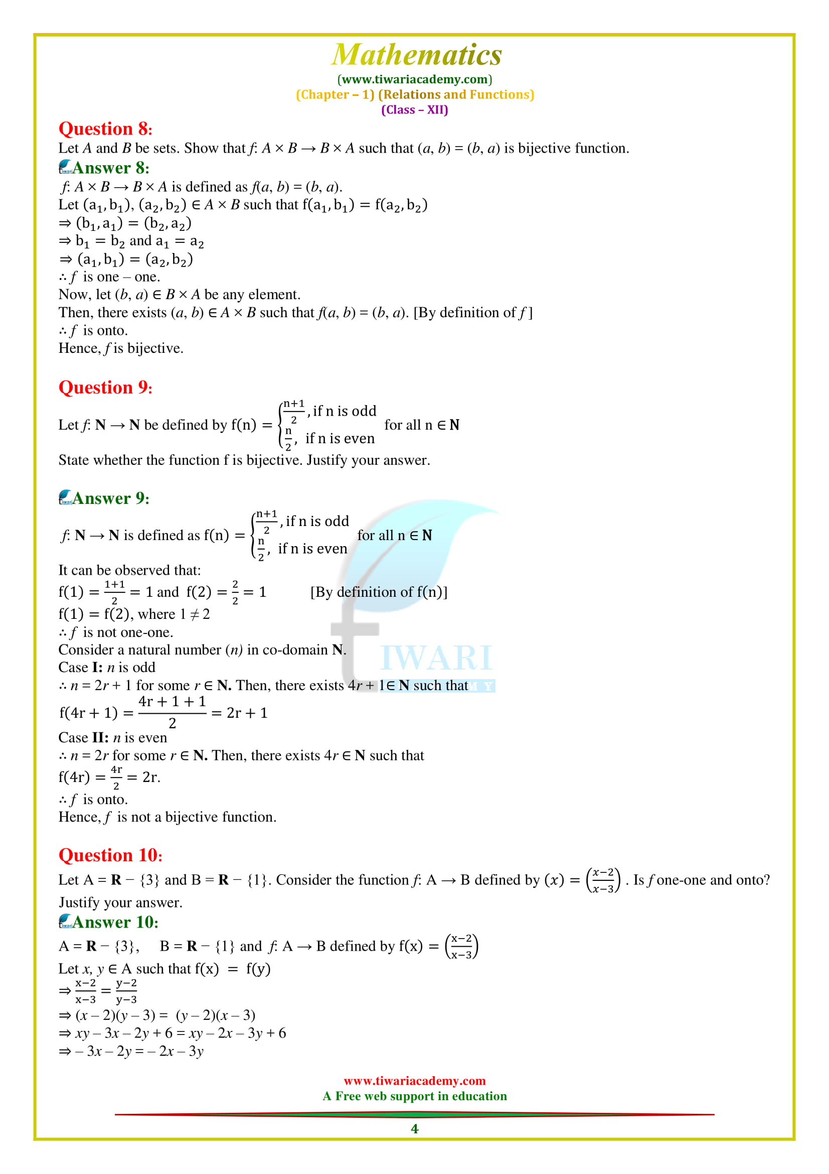 NCERT Solutions for Class 12 Maths Chapter 1 Exercise 1.2 all questions in english.