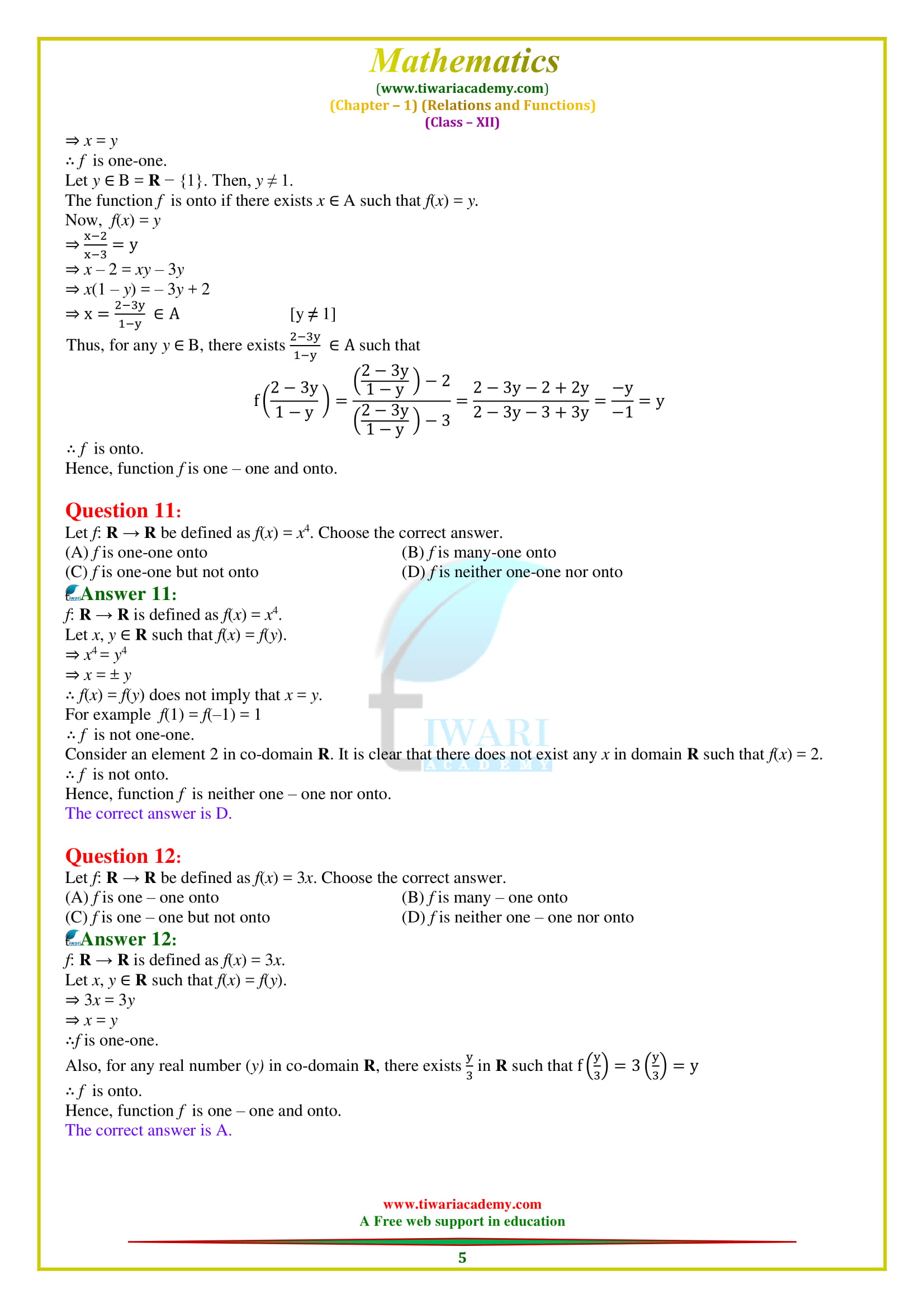 NCERT Solutions for Class 12 Maths Chapter 1 Exercise 1.2 question 1, 2, 3, 4, 5, 6, 7, 8, 9, 10, 11.