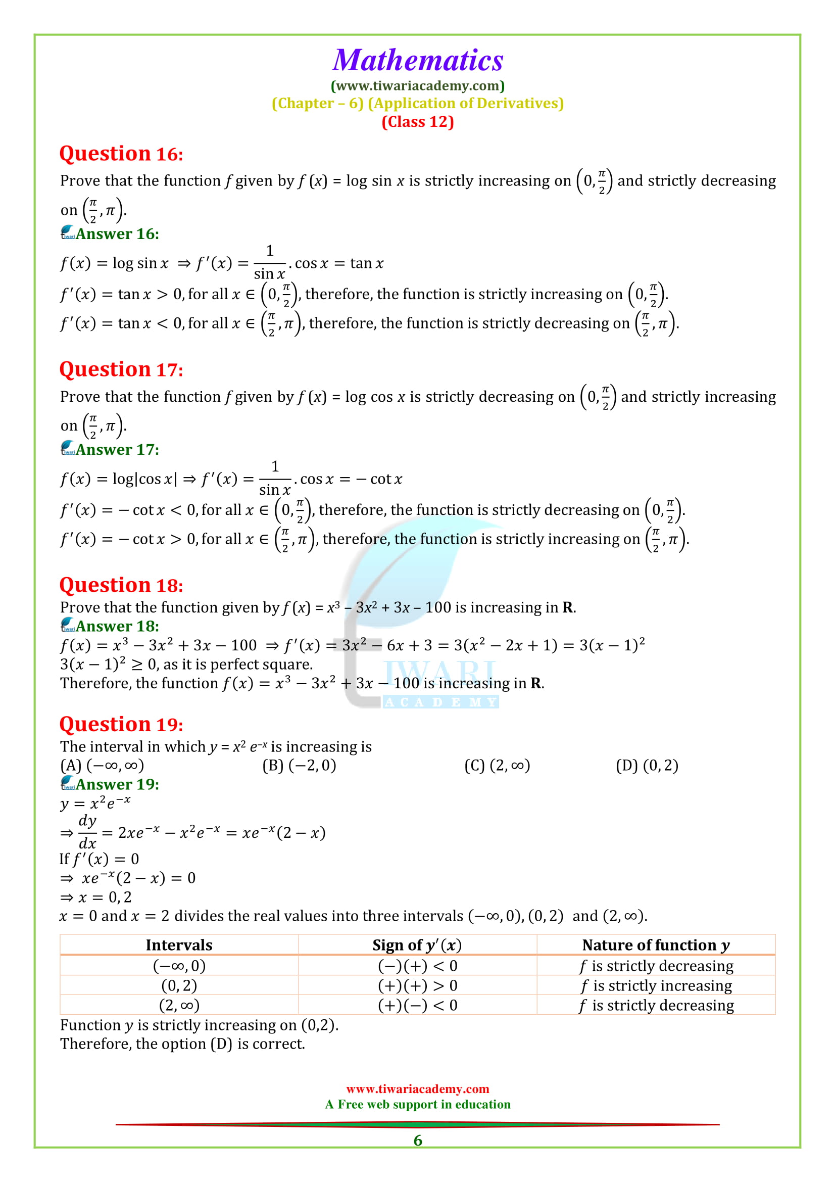 NCERT Solutions for Class 12 Maths Chapter 6 Exercise 6.2 AOD in English medium