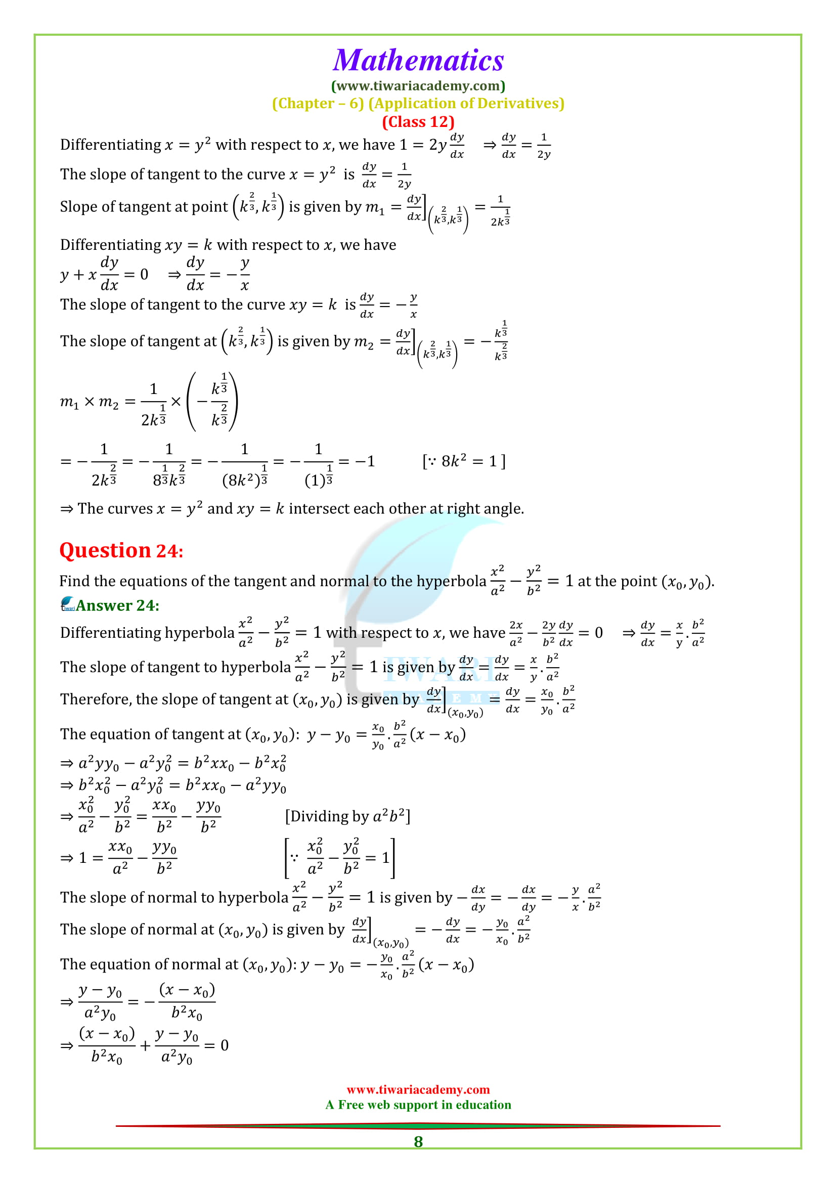 NCERT Solutions 12 maths exercise 6.3 in PDF