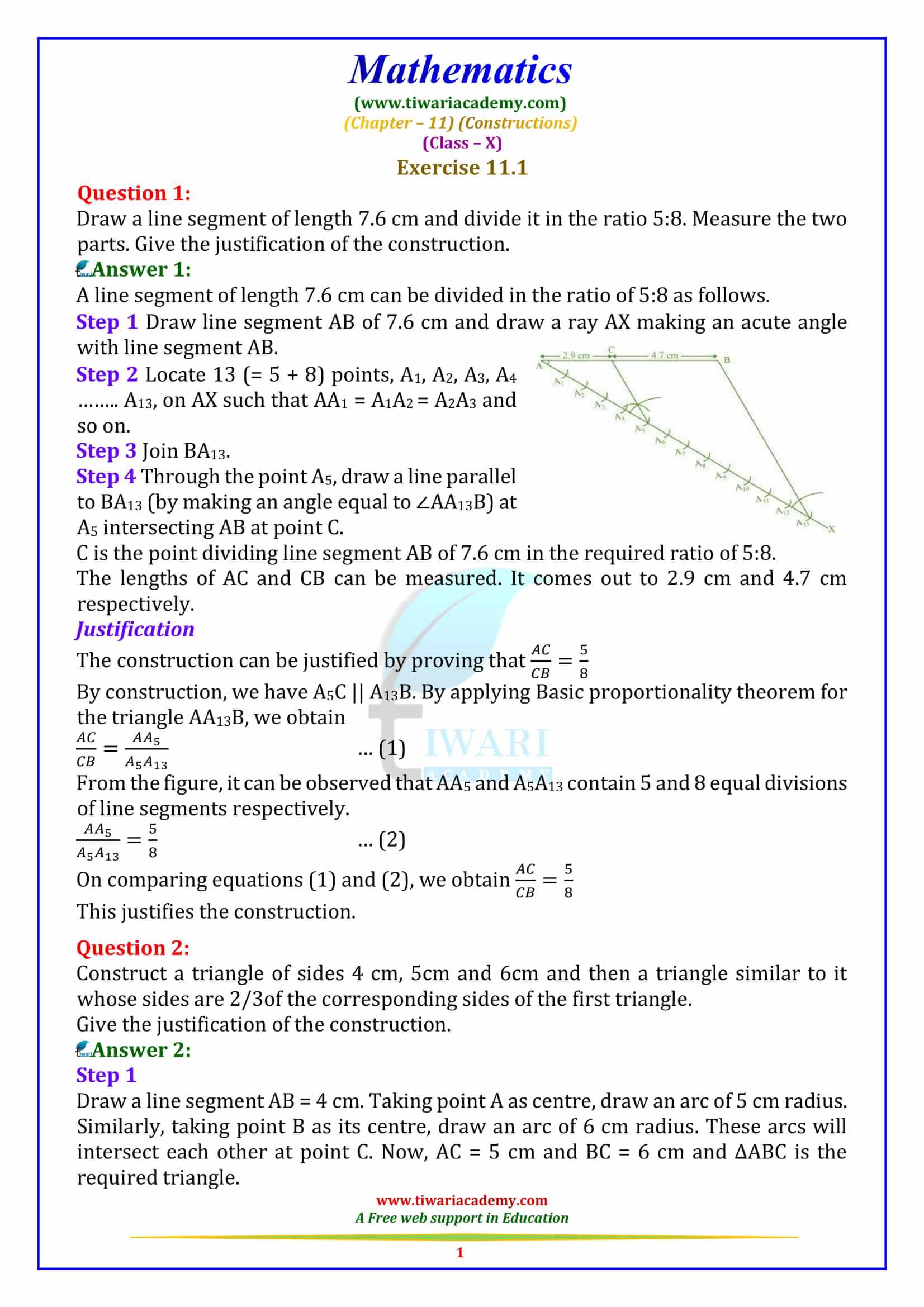 NCERT Solutions for Class 10 Maths Chapter 11 Exercise 11.1 constructions in pdf