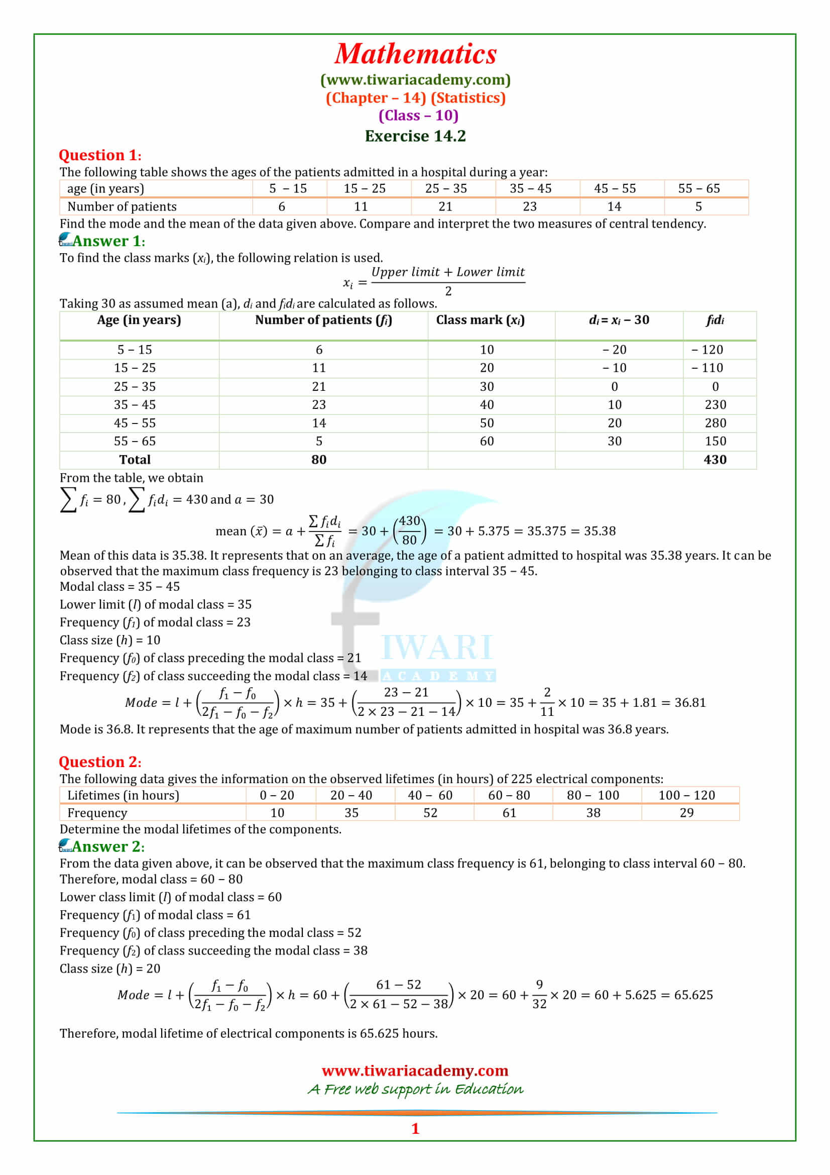 NCERT Solutions for class 10 Maths Chapter 14 Exercise 14.2