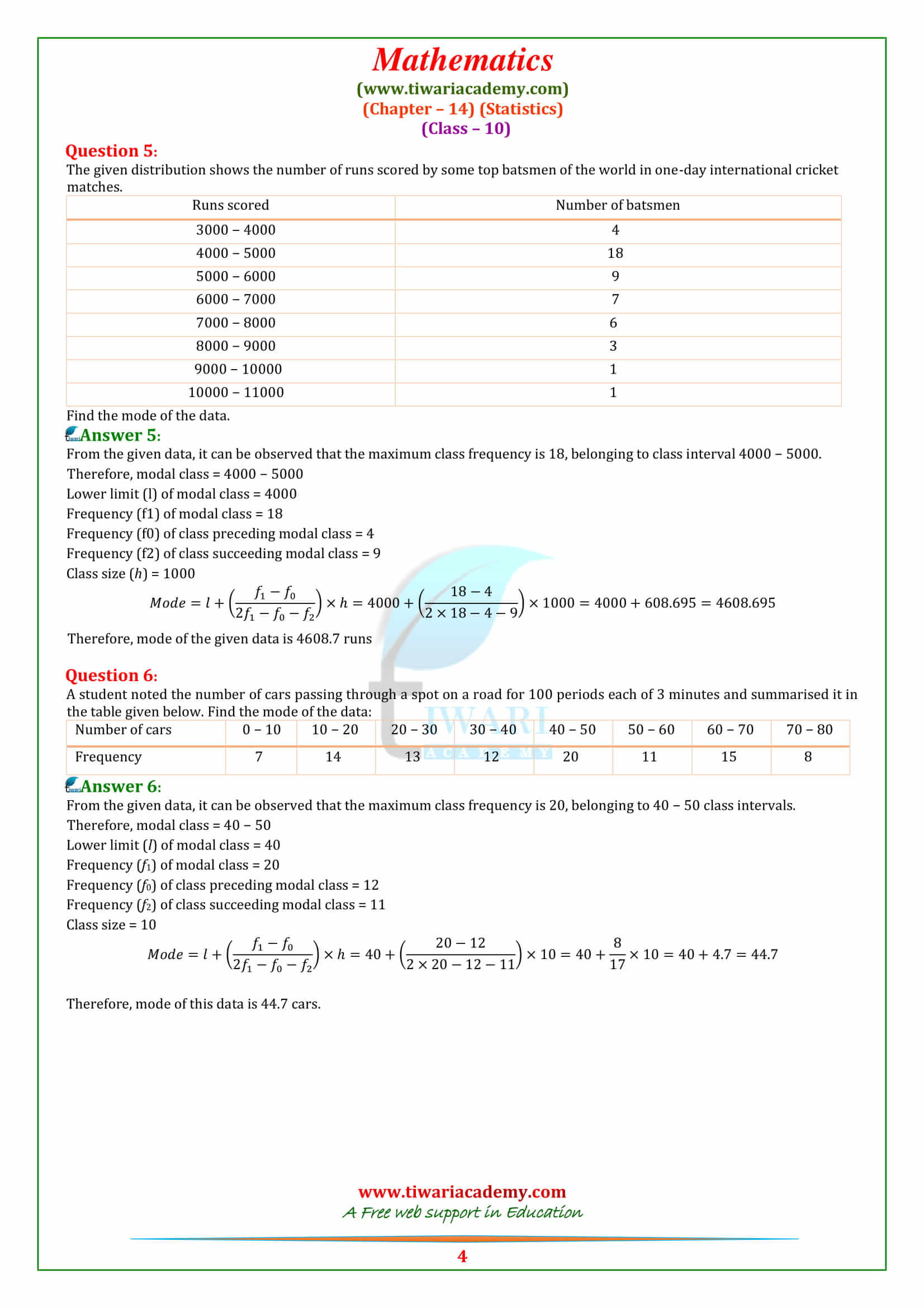 NCERT Solutions for class 10 Maths Chapter 14 Exercise 14.2 free to download