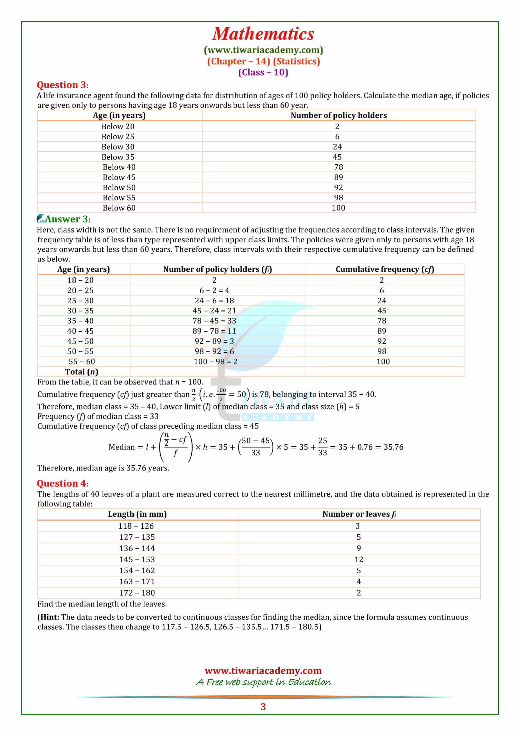 NCERT Solutions for class 10 Maths Chapter 14 Exercise 14.3 in english medium