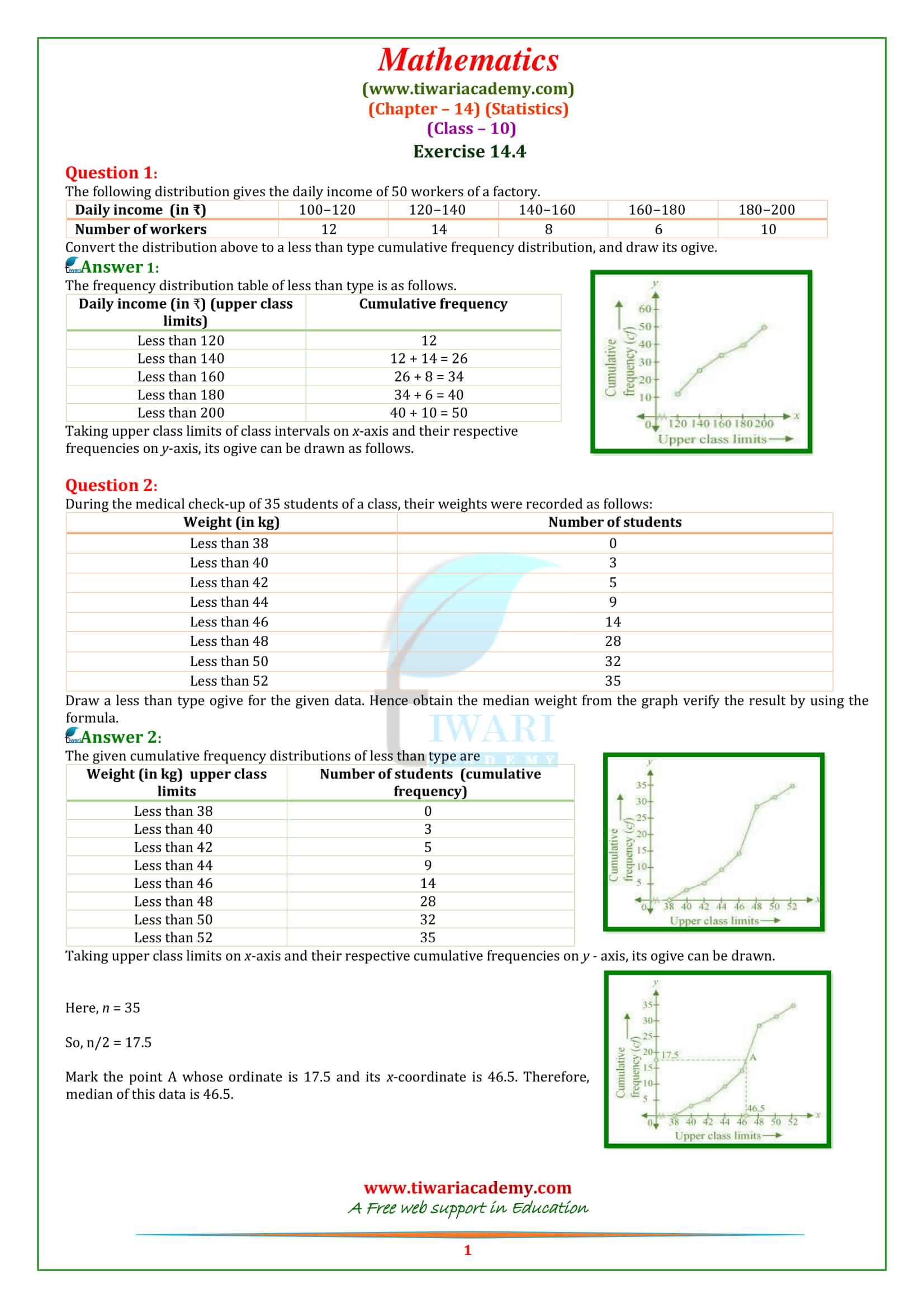 NCERT Solutions for class 10 Maths Chapter 14 Exercise 14.4 in pdf form free