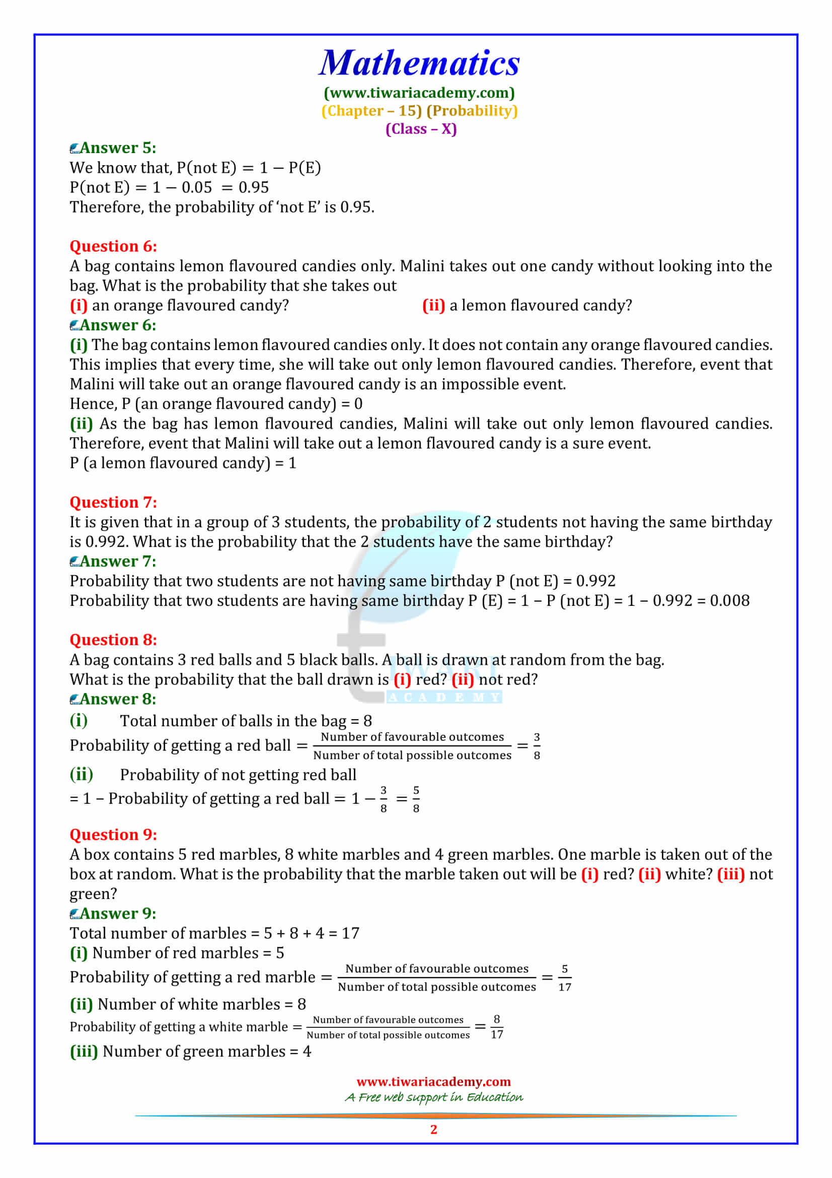 NCERT Solutions for Class 10 Maths Chapter 15 Exercise 15.1 Probability in pdf form