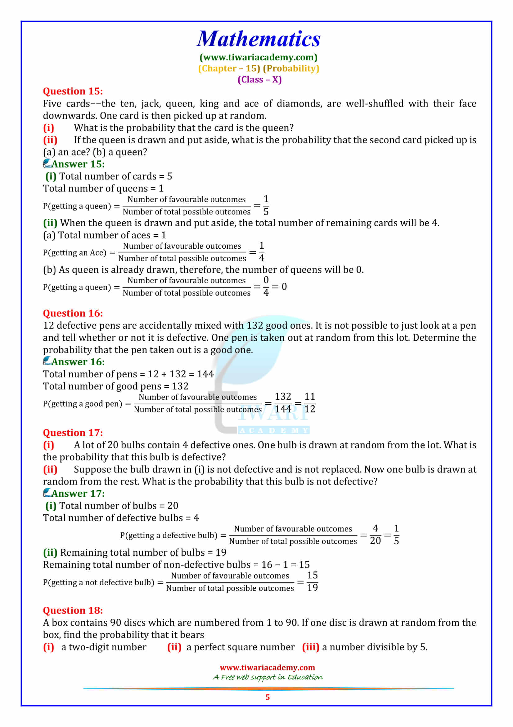 NCERT Solutions for Class 10 Maths Chapter 15 Exercise 15.1 in free pdf form