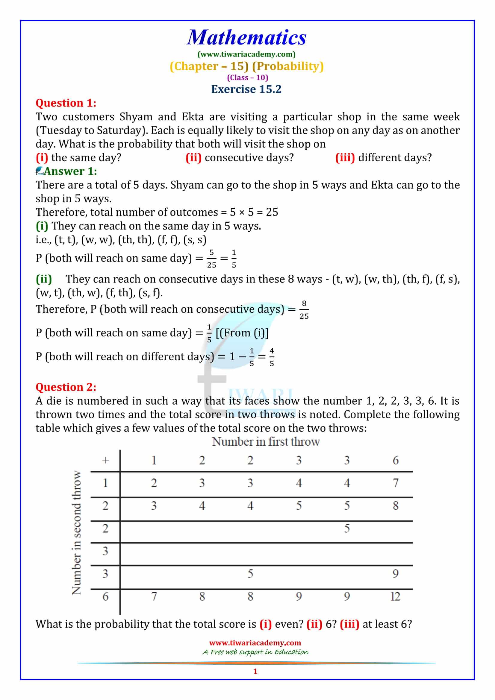 NCERT Solutions for Class 10 Maths Chapter 15 Exercise 15.2 in pdf form