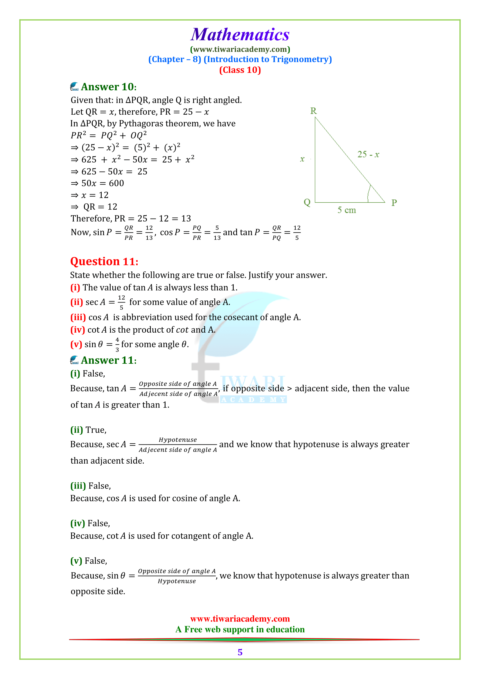 class 10 maths exercise 8.1 in english