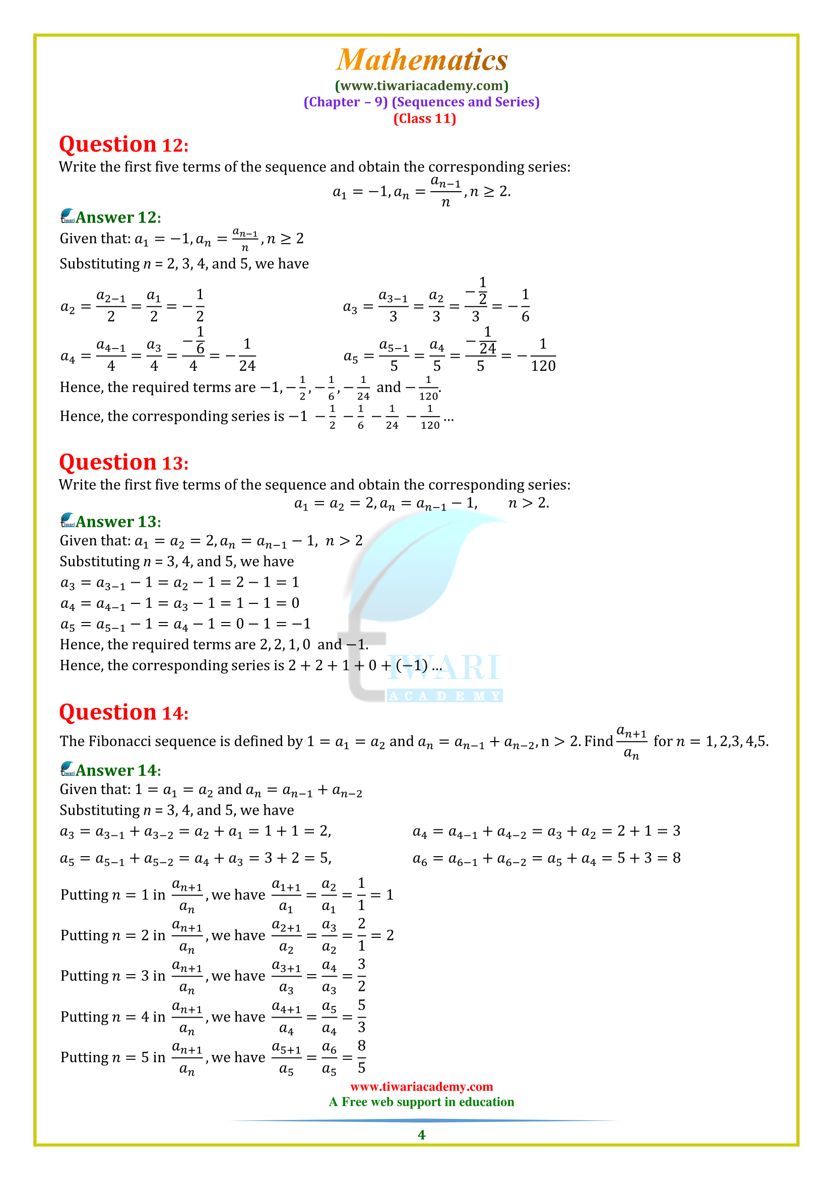 11 maths exercise 9.1 solutions