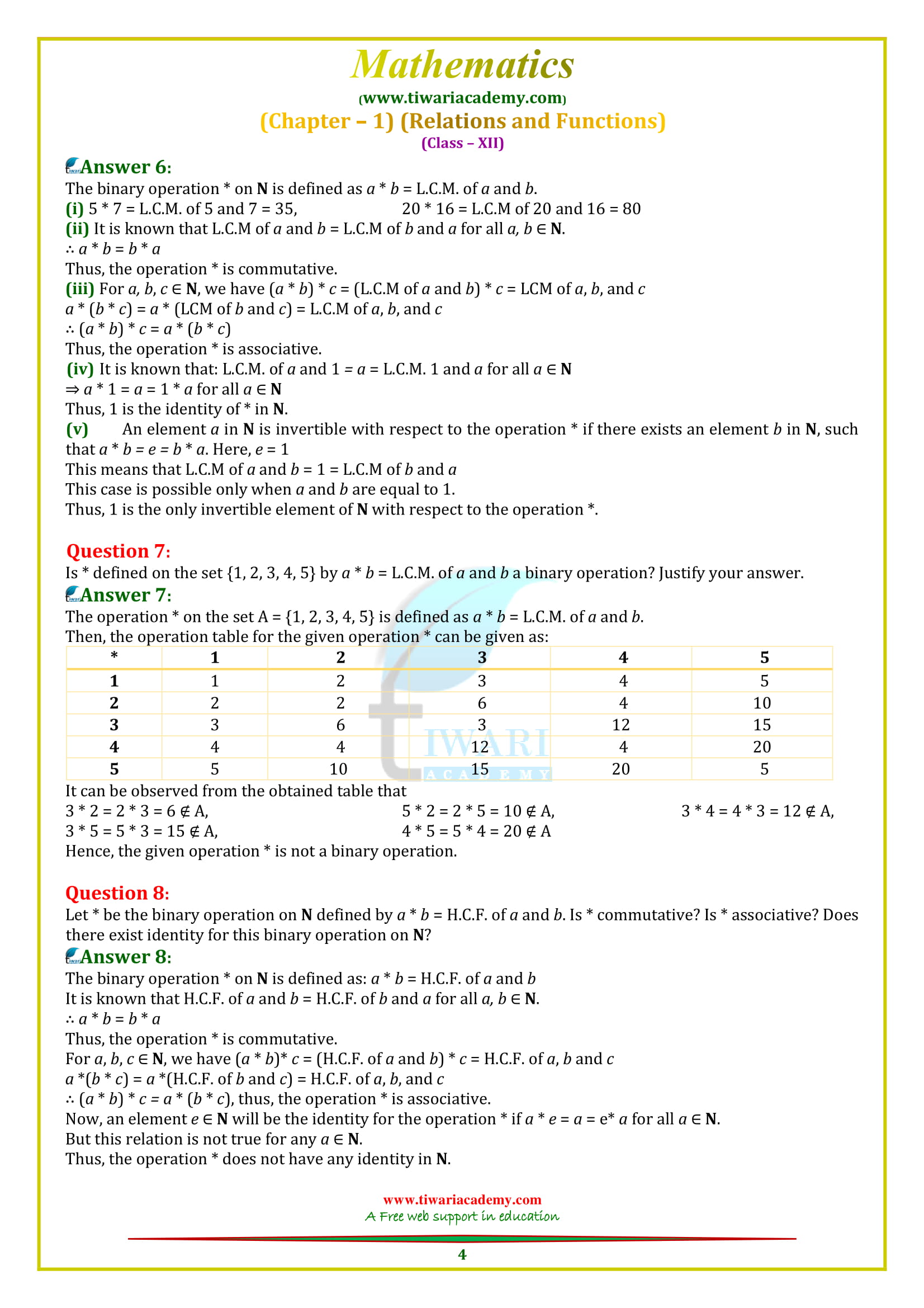 NCERT Solutions for Class 12 Maths Chapter 1 Exercise 1.4 for 2018-19 intermediuate students.