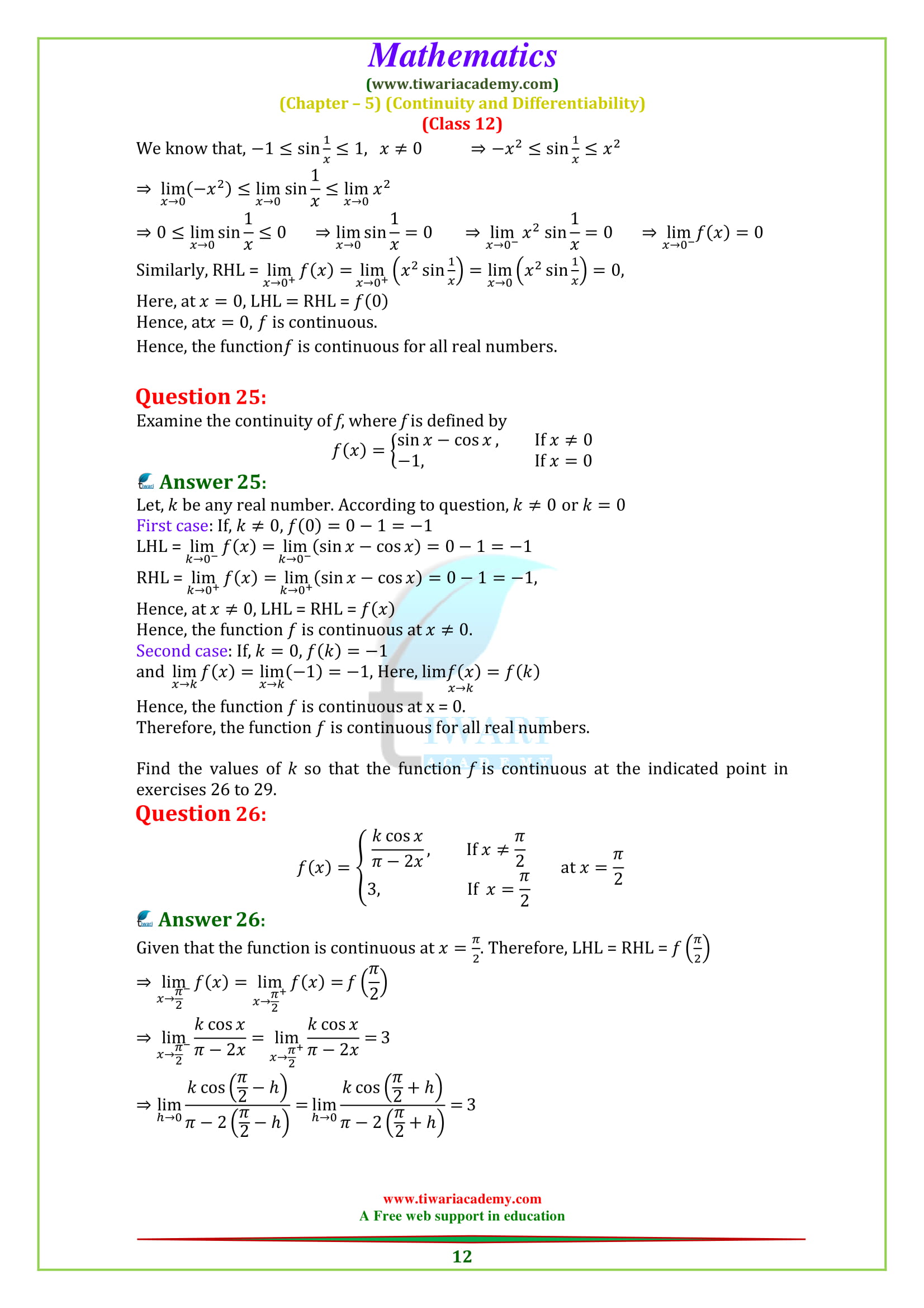 NCERT Solutions for Class 12 Maths Chapter 5 Exercise 5.1 in PDF
