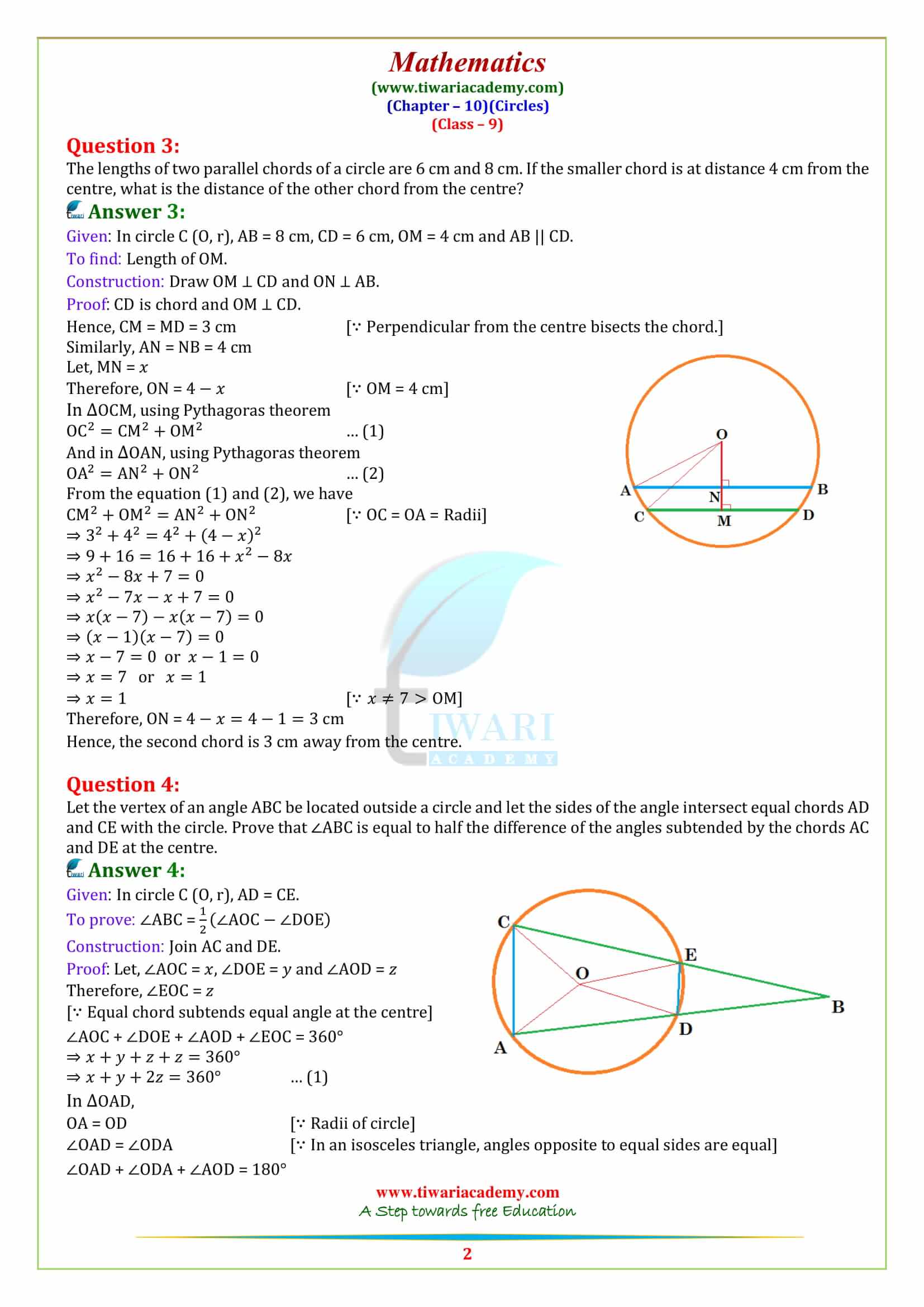 NCERT Solutions for Class 9 Maths Chapter 10 Circles Exercise 10.6 in pdf form free