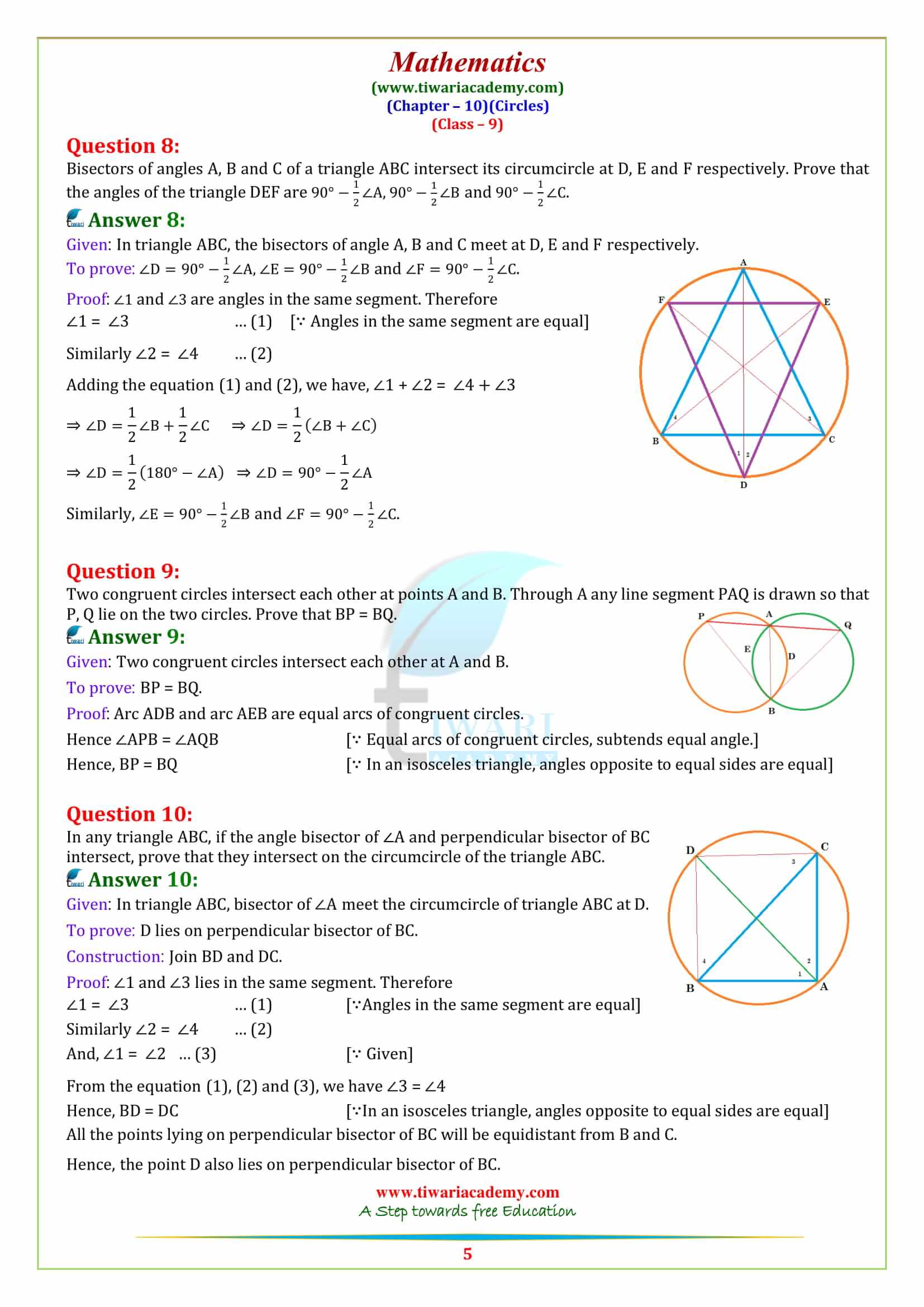 NCERT Solutions for Class 9 Maths Chapter 10 Circles Exercise 10.6 for gujrat board and up board