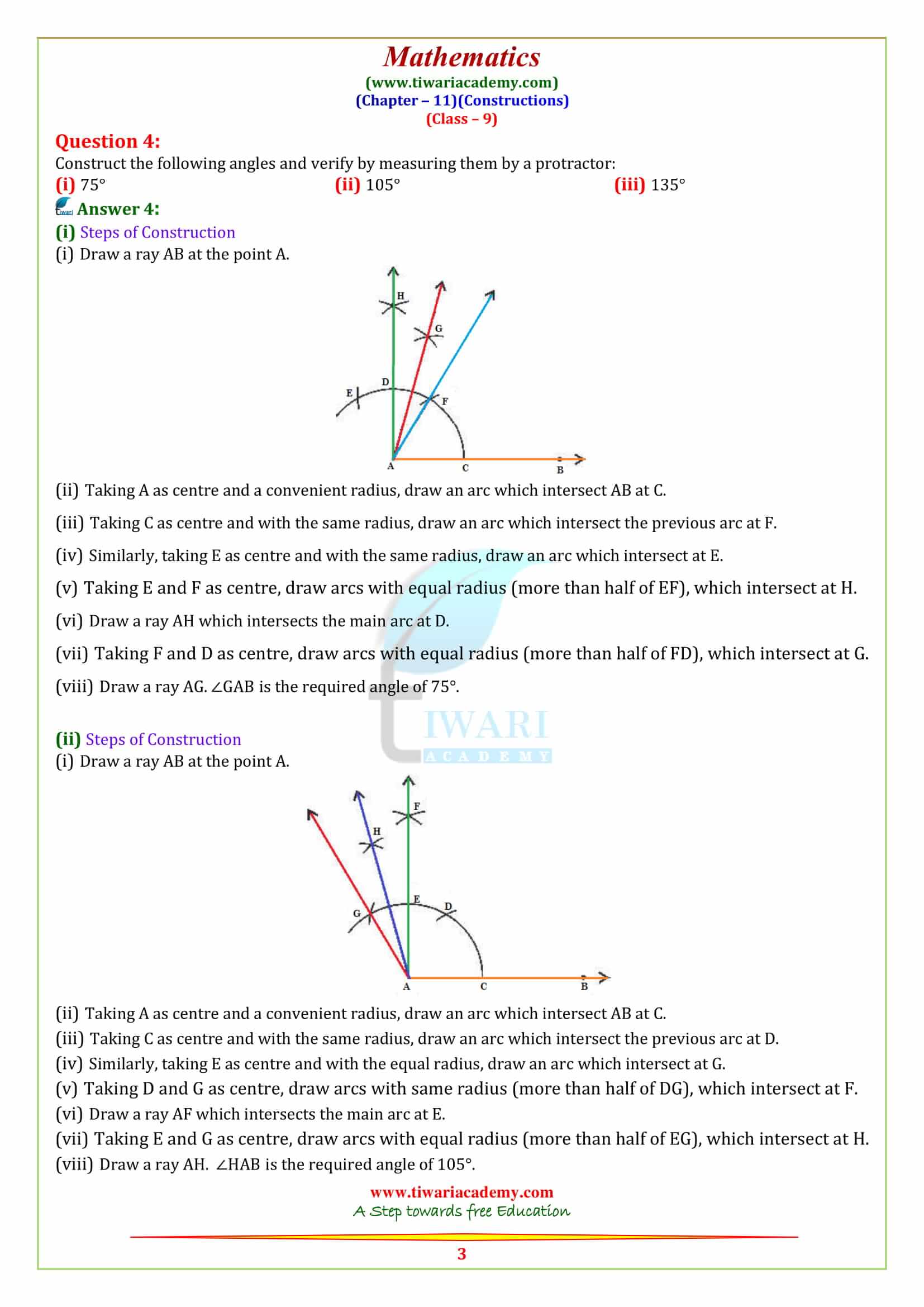 Construct an angle of 90 degree at the initial point of a given ray and  justify the construction