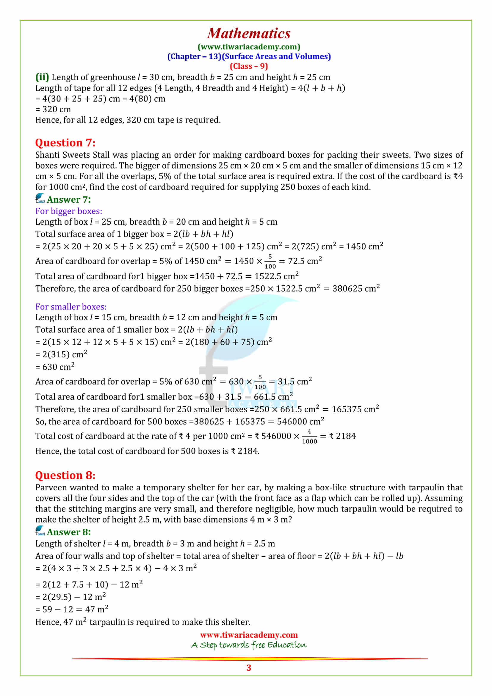 9 Maths Exercise 13.1