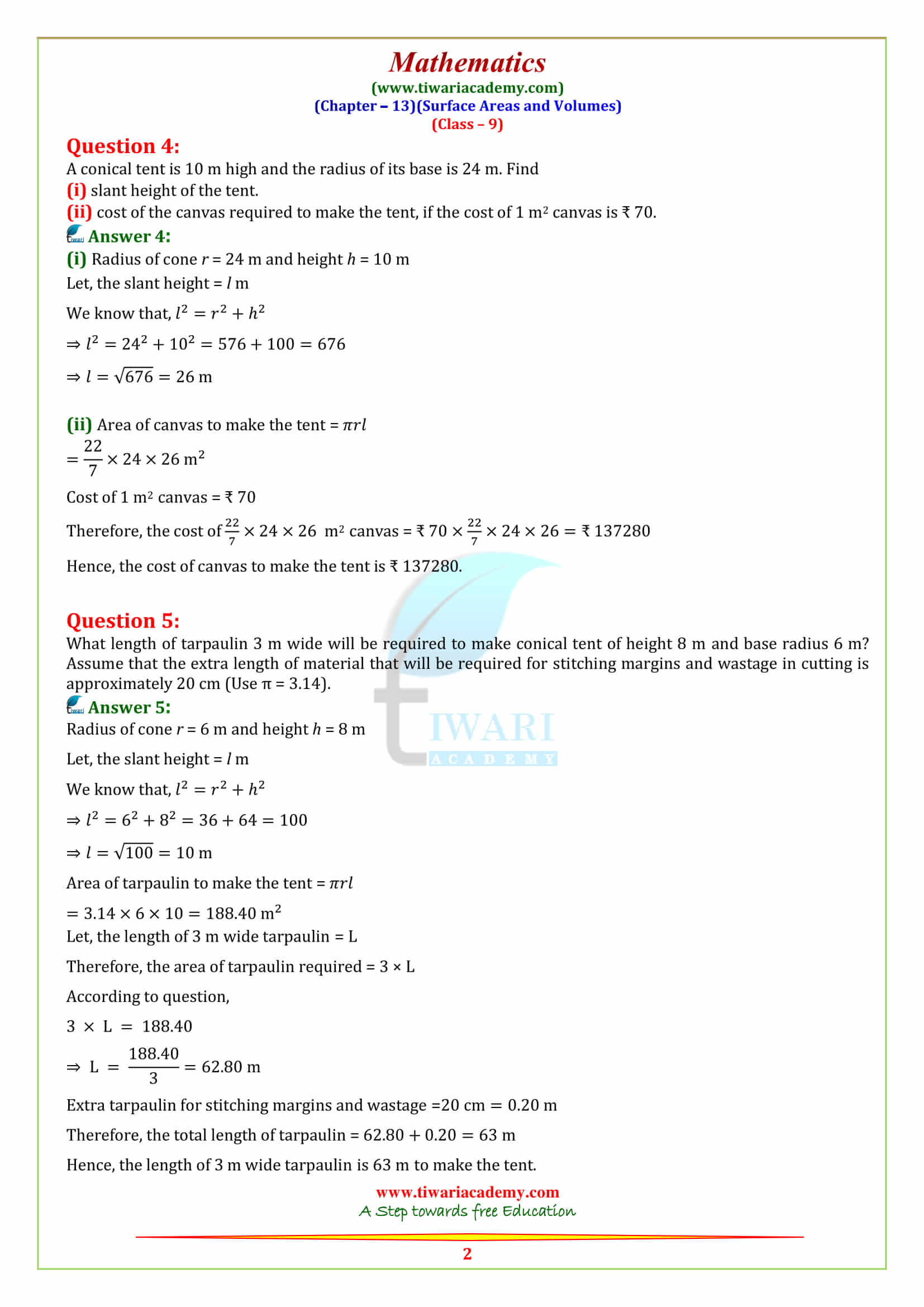 9 Maths ex. 13.3 in english medium