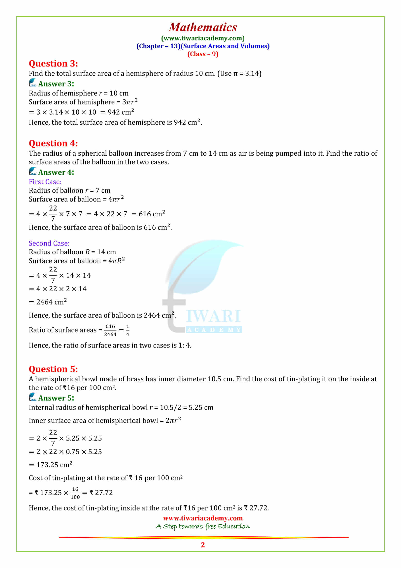 9 Maths ex. 13.4 in english medium