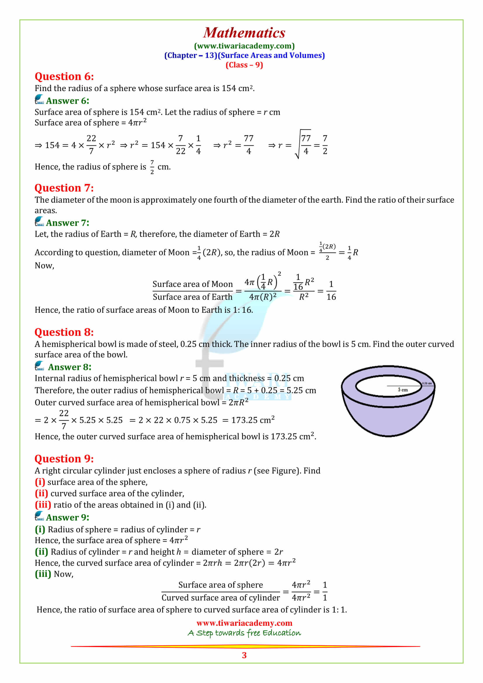 9 Maths Chapter 13 Surface Areas Exercise 13.4 all answers guide in pdf