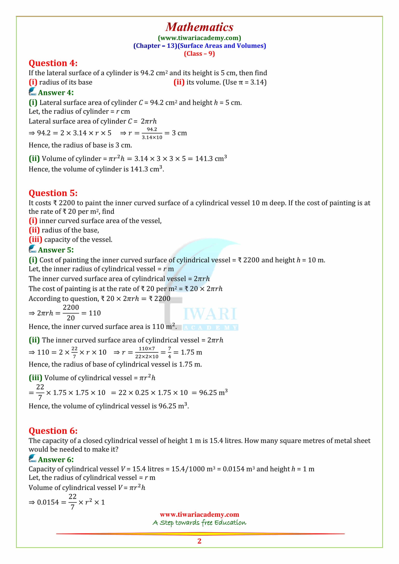 9 Maths Chapter 13 Exercise 13.6 solutions in english medium pdf guide free
