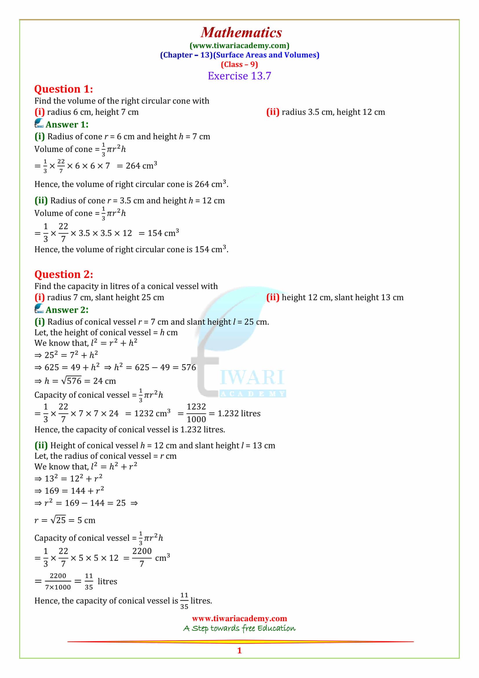 9 Maths Chapter 13 Exercise 13.7