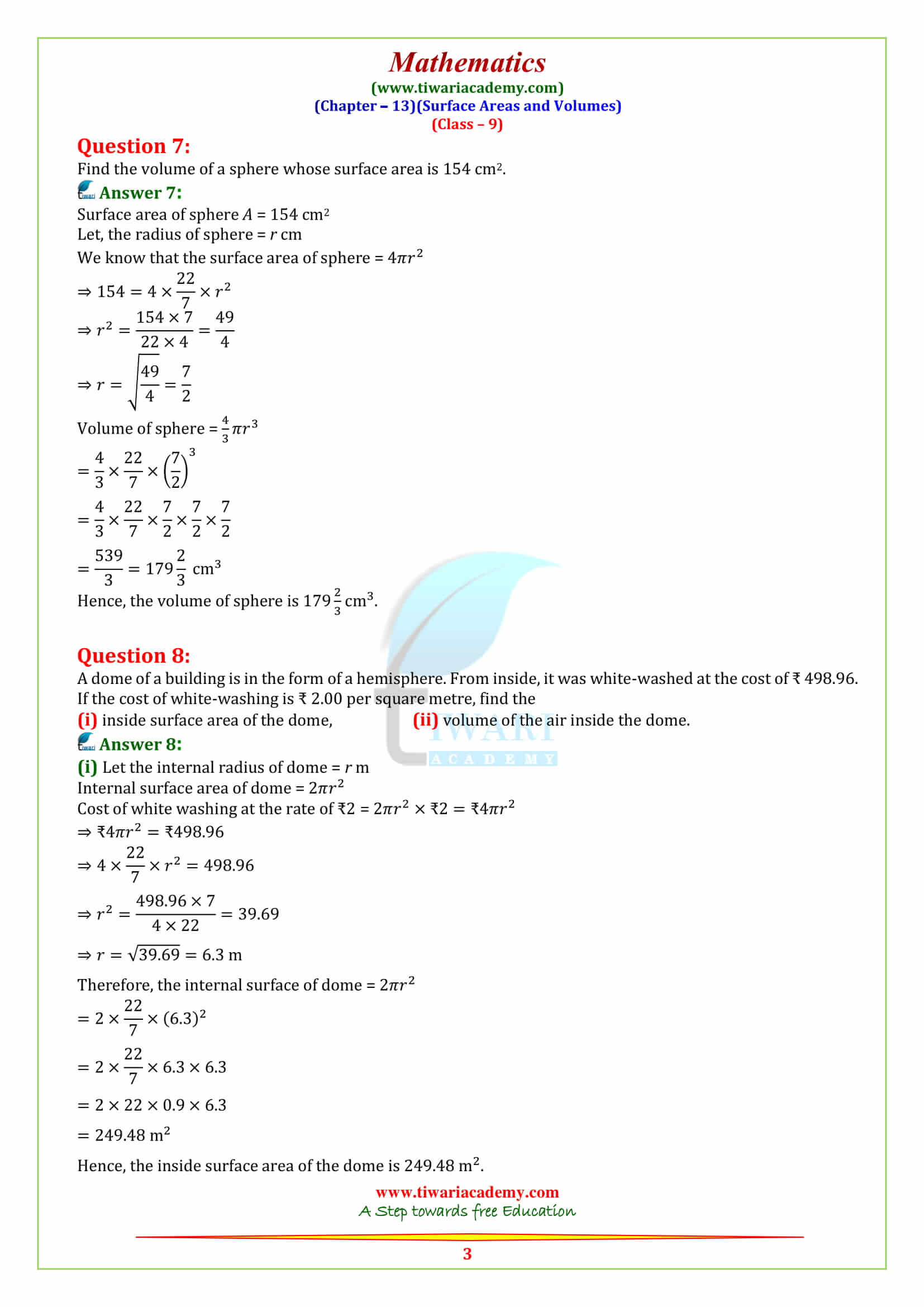 9 Maths Chapter 13 Exercise 13.8 free guide download