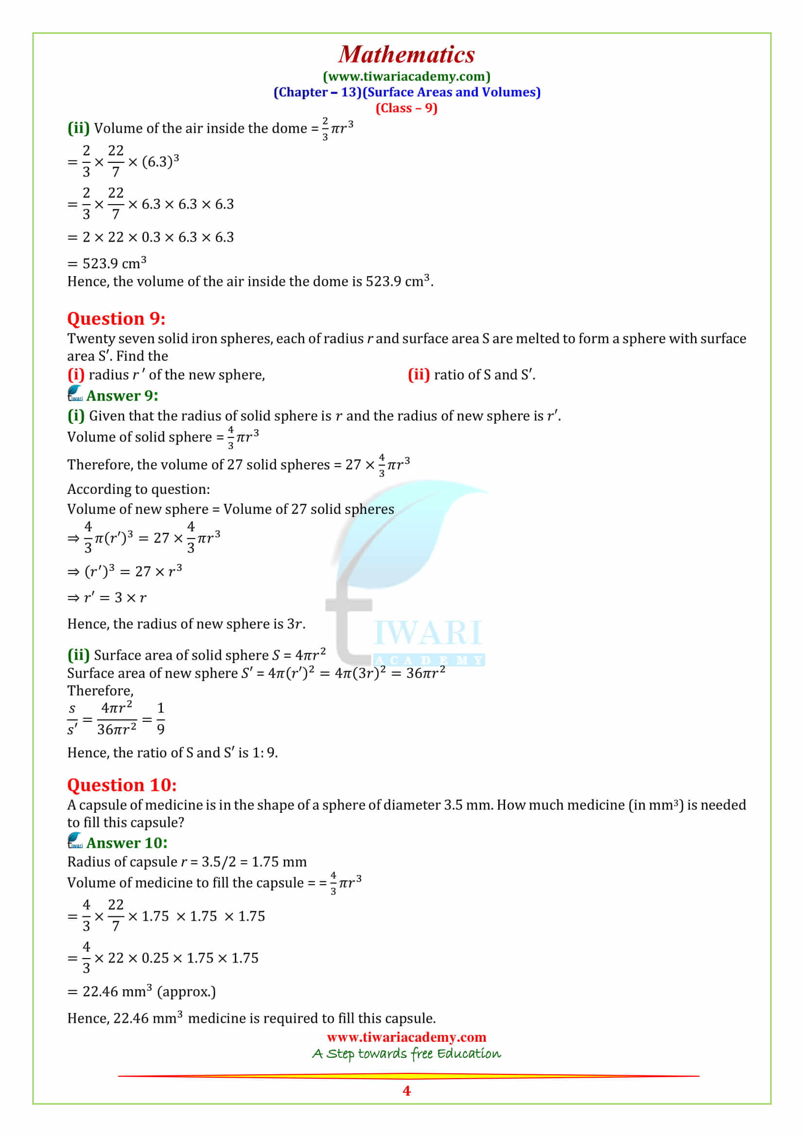 9 Maths Chapter 13 Exercise 13.8 for up, mp, gujrat board