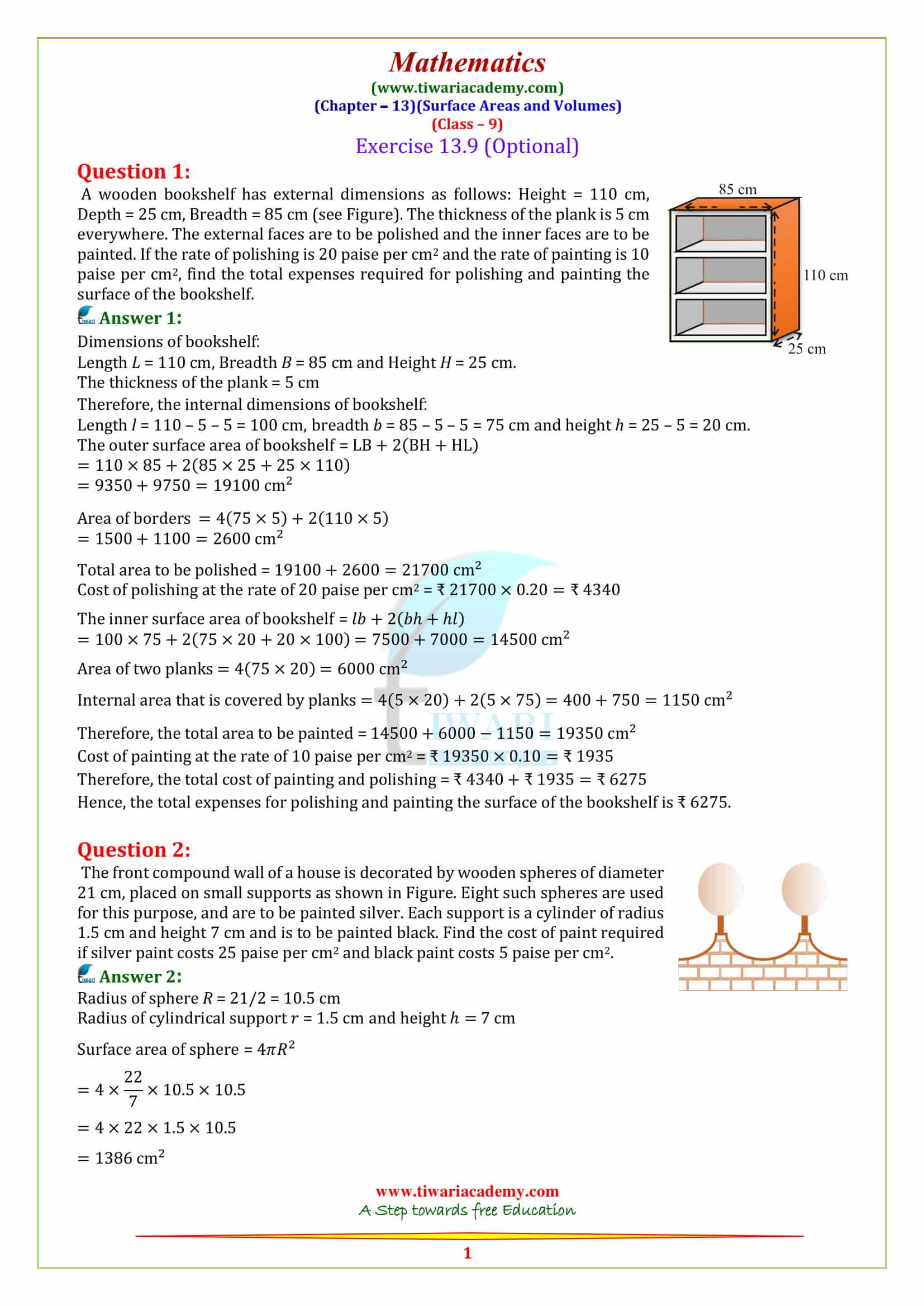 9 Maths Chapter 13 Exercise 13.9 optional exercises solutions