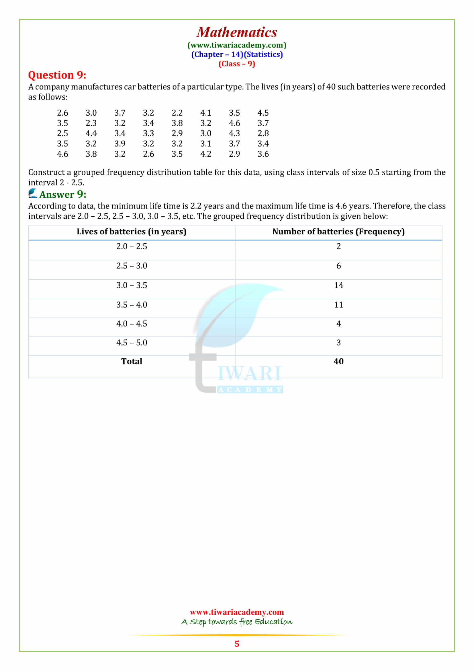 NCERT Solutions for Class 9 Maths Chapter 14 Statistics Exercise 14.2 all answers guide free