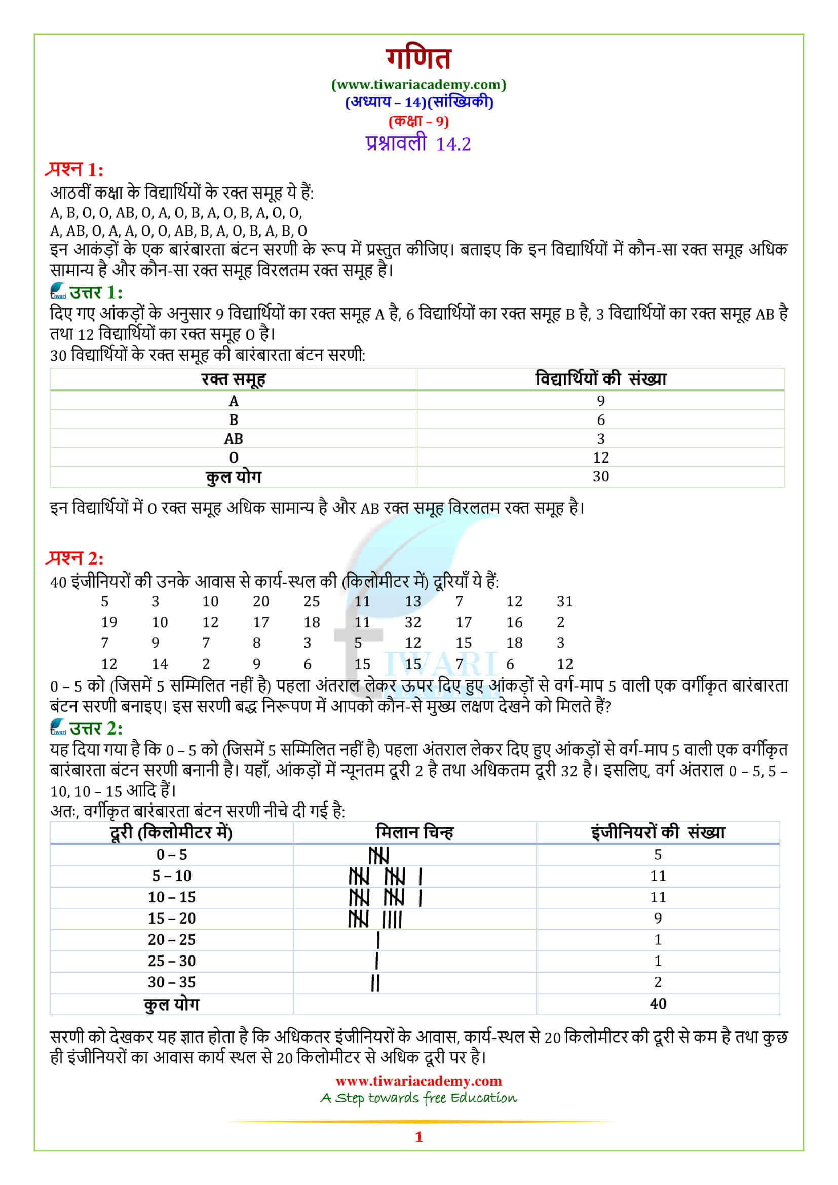 NCERT Solutions for Class 9 Maths Chapter 14 Statistics Exercise 14.2 in Hindi