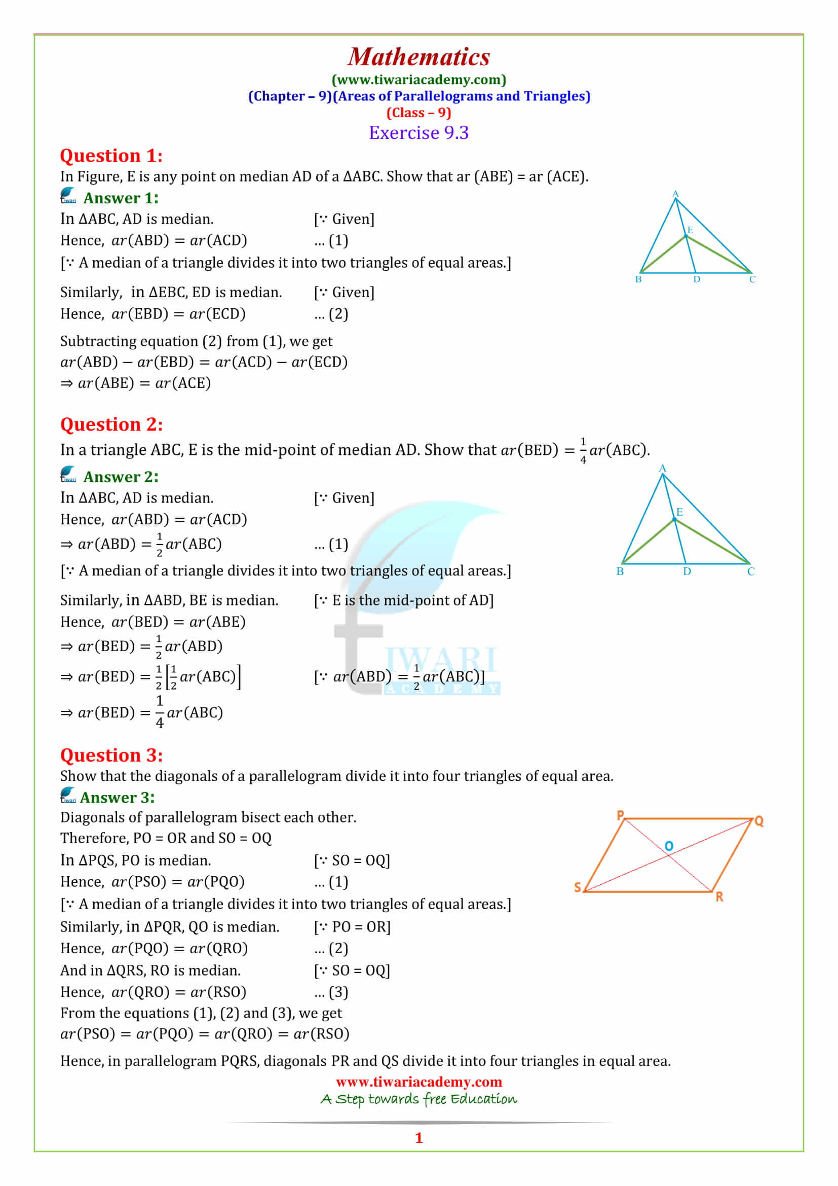 9 Maths Chapter 9 Exercise 9.3