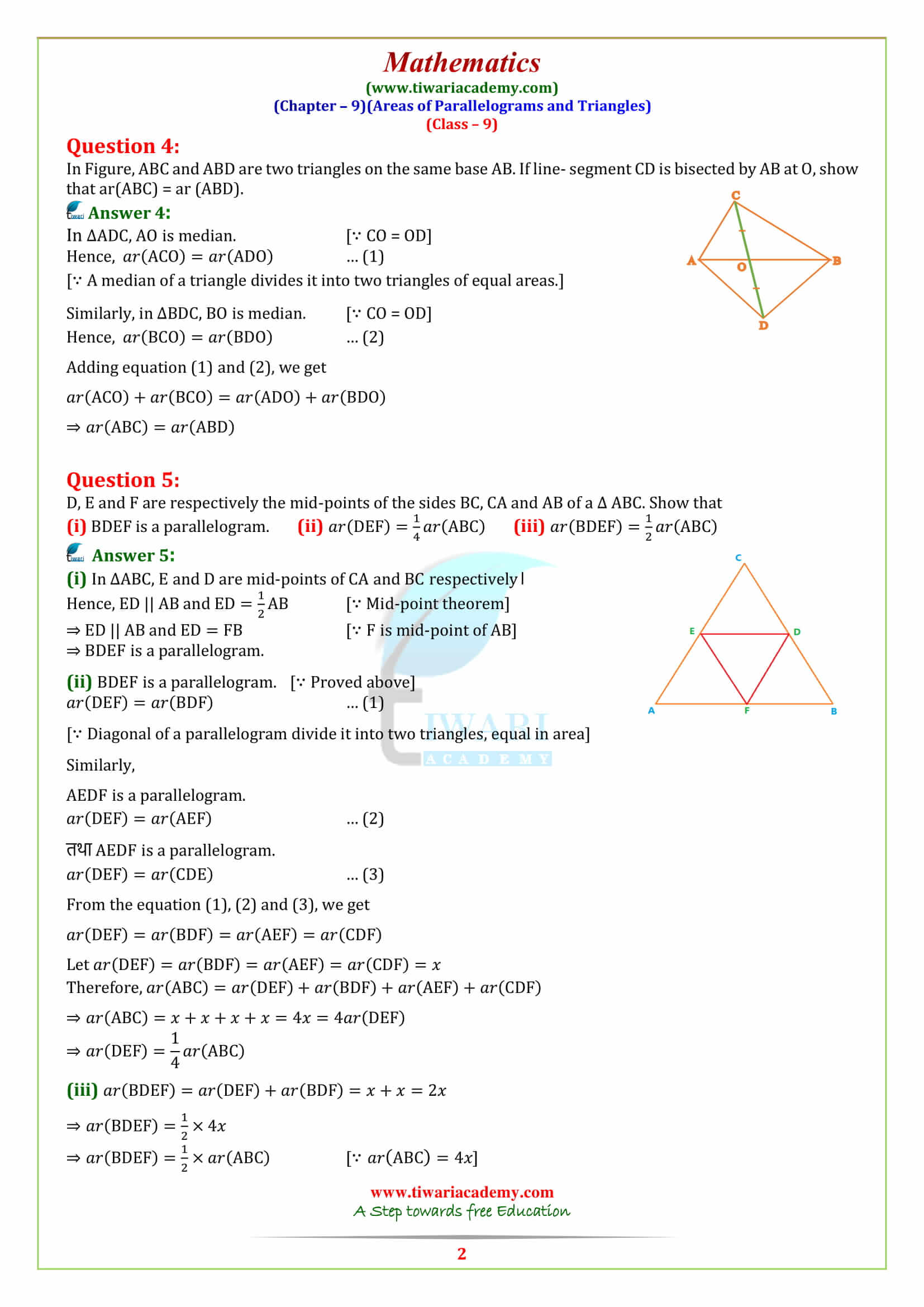 9 Maths Chapter 9 Exercise 9.3 solutions in free pdf